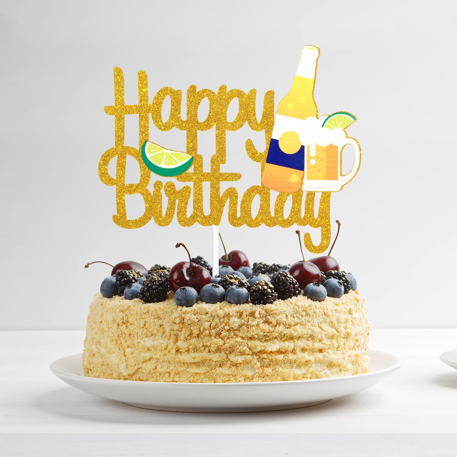 Happy Birthday Beer Cake Topper - Cheers to 30th 40th 50th Birthday Party Decor - Summer Hawaii Luau BBQ Beer Themed Celebration - Perfect for Beach Parties, Barbecues & Tropical Birthday Decorations