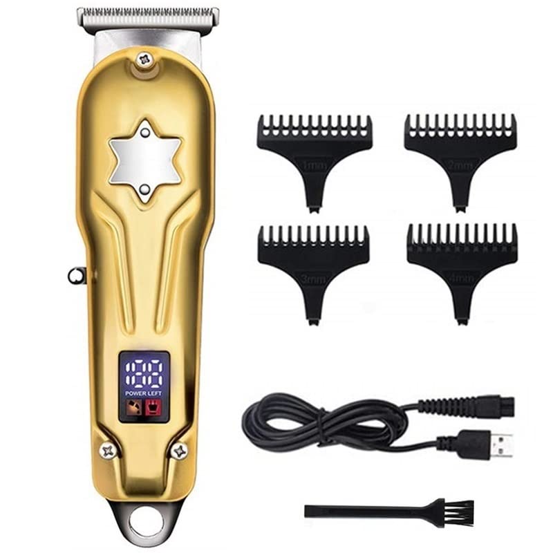 Professional LCD Display Electric Hair Clippers for Men - Barber Shop Hair Trimmer & Cutting Tool with Gold Finish | Perfect for Home Grooming, Salon Use & Travel
