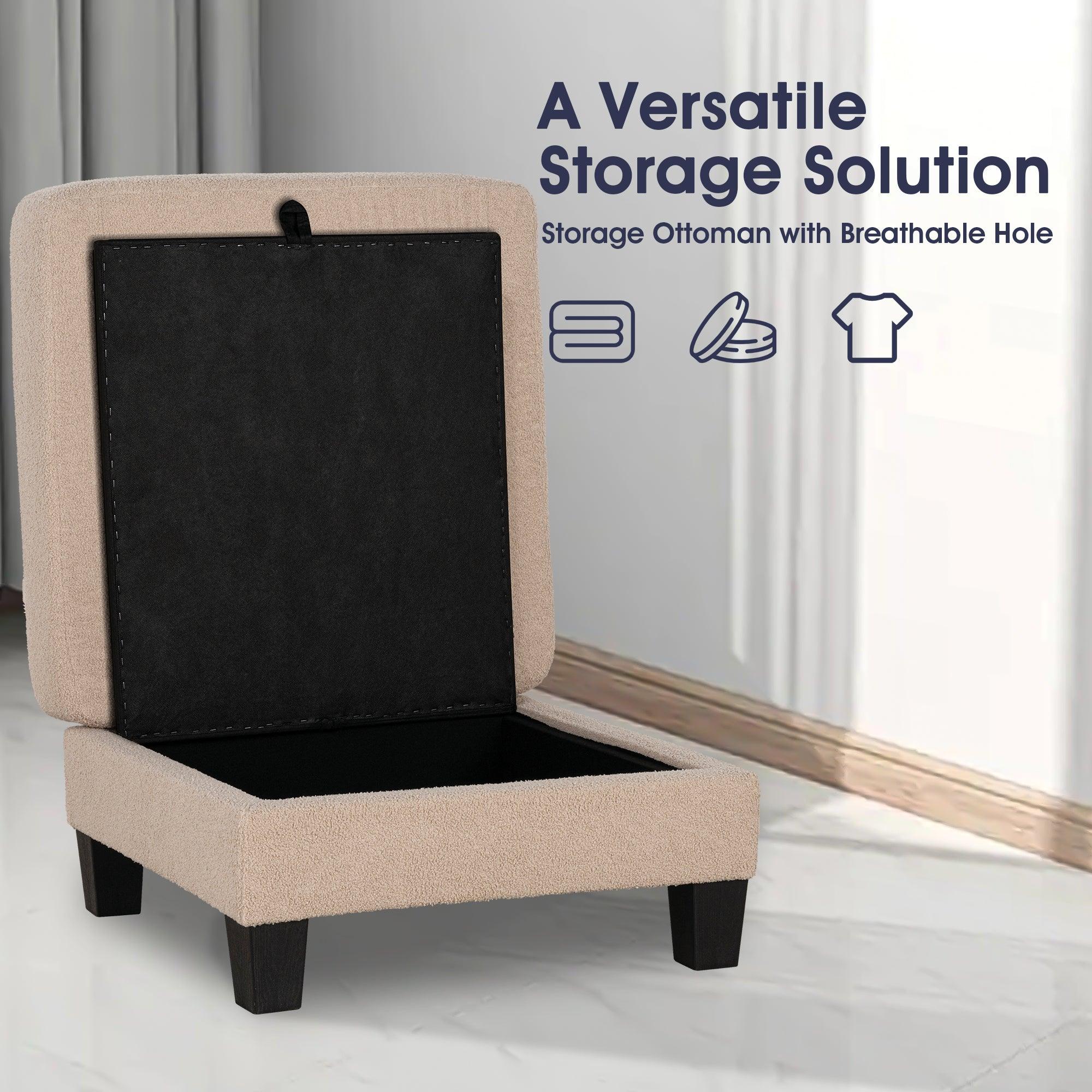 Beige 3-Piece Sofa Set with Storage Ottoman & USB Charging Ports - Modern Living Room Furniture for Small Spaces, Apartments & Home Theater Seating