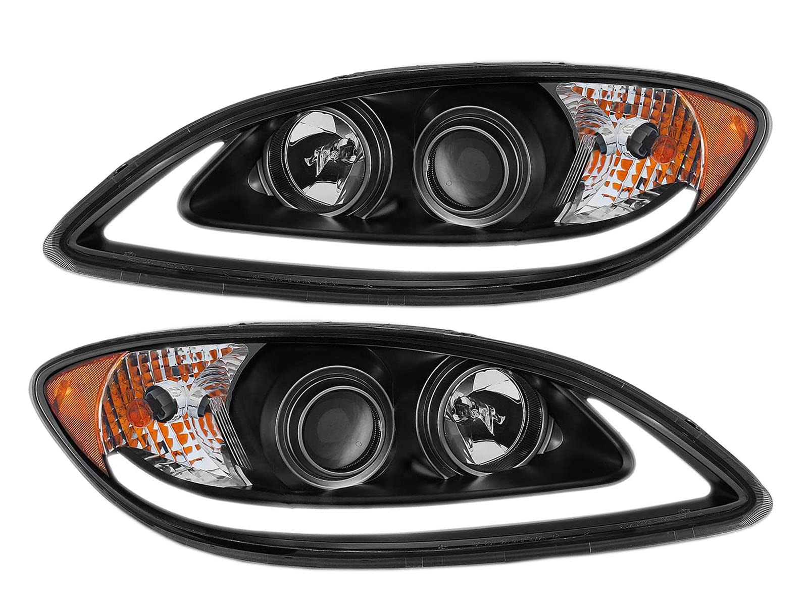 Black Projector Plank Style Headlight Assembly Set for International ProStar (Pair) - High Performance Replacement Headlights for Enhanced Night Driving Safety