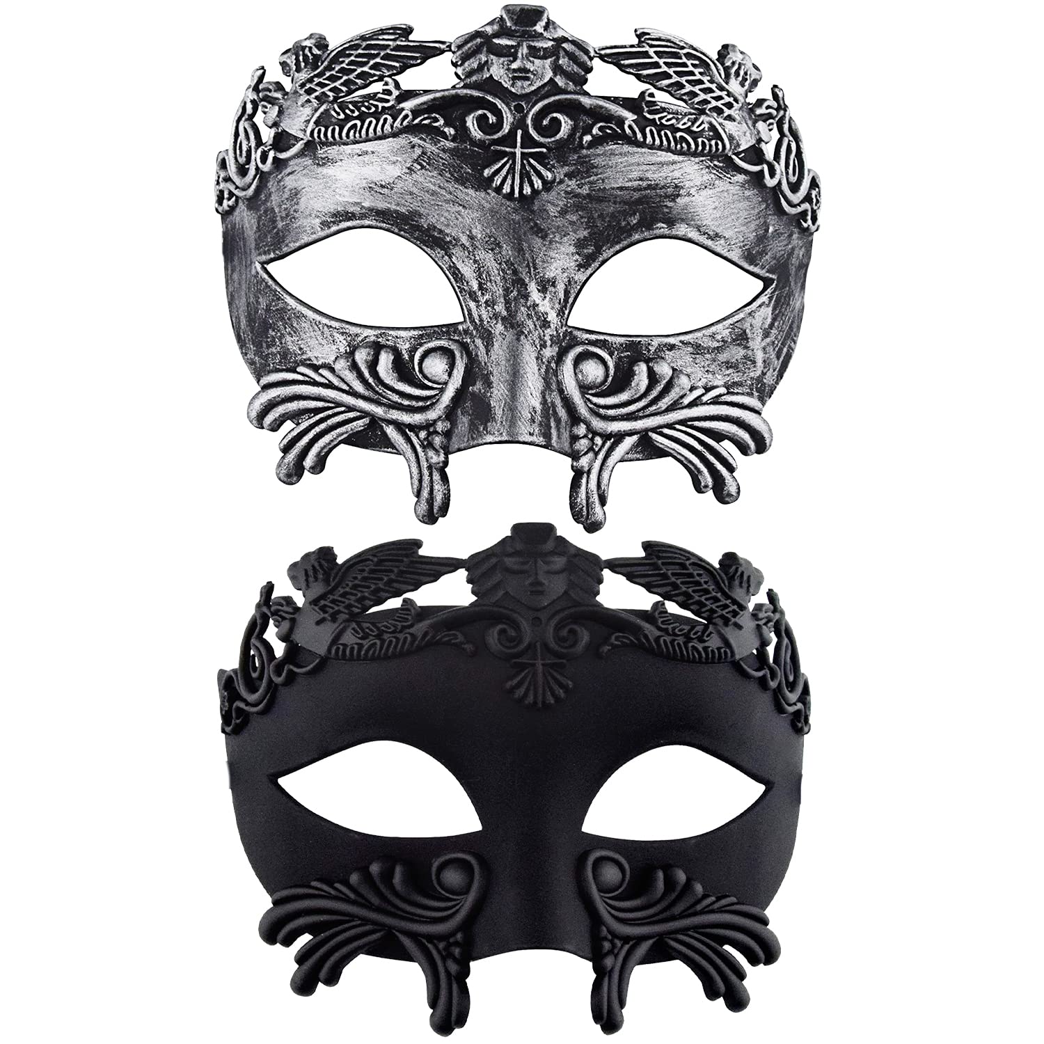 2 Pack Greek Roman Masquerade Mask - Venetian Mardi Gras Mask for Men & Women - Elegant Punk Opera Mask for Halloween, Costume Parties, Balls & Themed Events