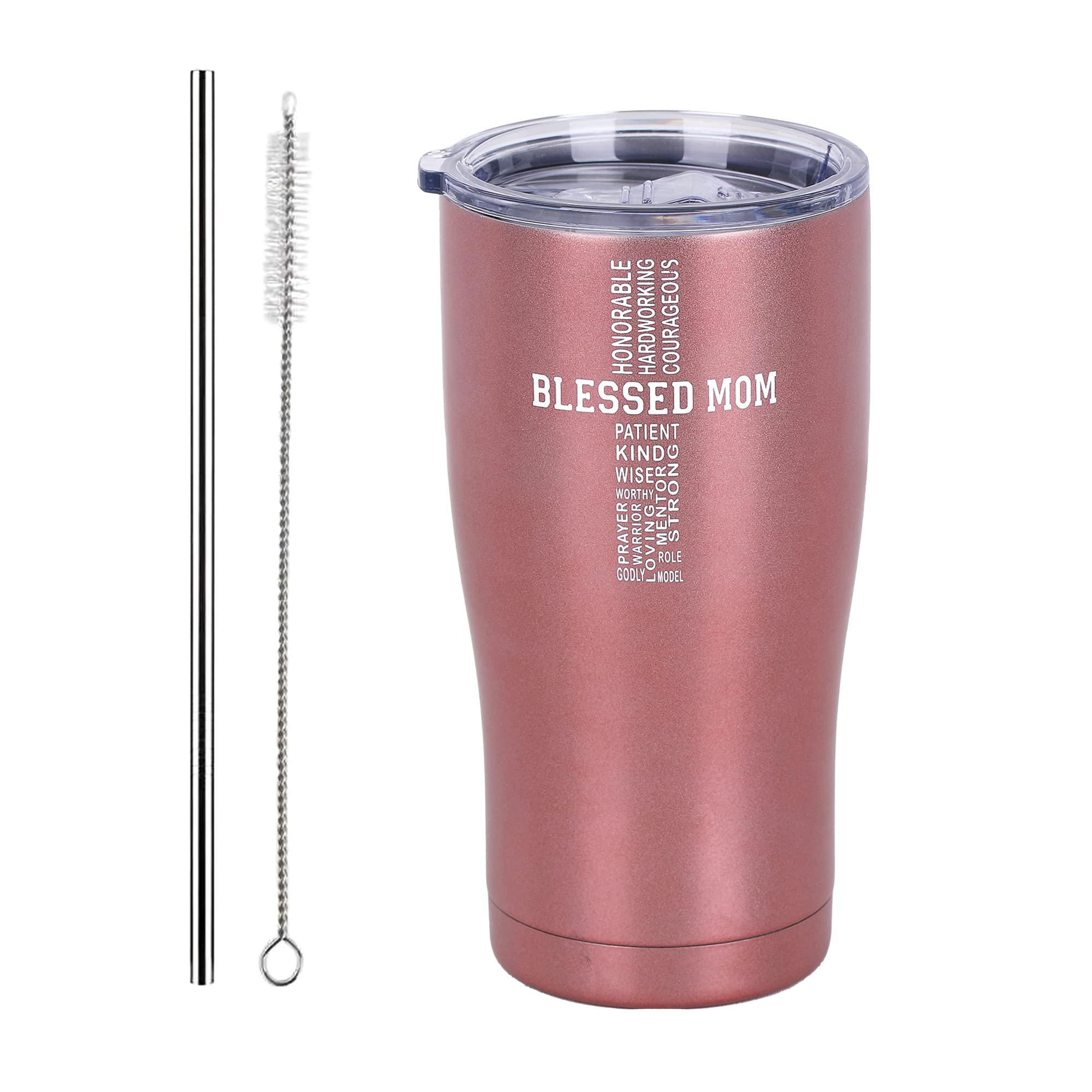 Blessed Mom Tumbler - Insulated Stainless Steel Christian Gift for Women - Perfect Mother's Day, Birthday & New Mom Gift from Daughter or Son - Rose Gold Cup for Church, Bible Study & Daily Use