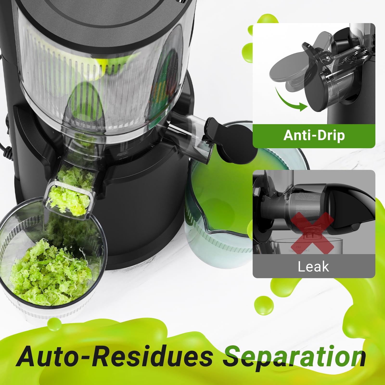Premium Slow Cold Press Juicer Machine - Electric Masticating Juicer Extractor with Wide Feed Chute - Easy Clean Whole Fruit & Vegetable Juice Maker - Perfect for Healthy Juicing, Detox, and Raw Food Diets - Ideal for Home Kitchens & Juice Bars