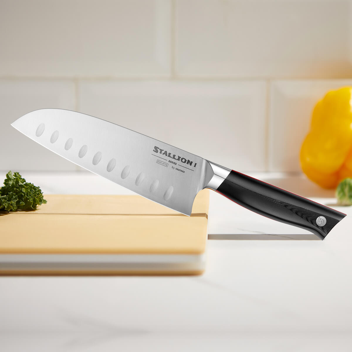 Premium Stallion Santoku Knife 7 Inch - Japanese High Carbon Stainless Steel Chef's Knife - Razor Sharp Blade for Slicing, Dicing & Mincing - Perfect for Home Kitchen & Professional Cooking