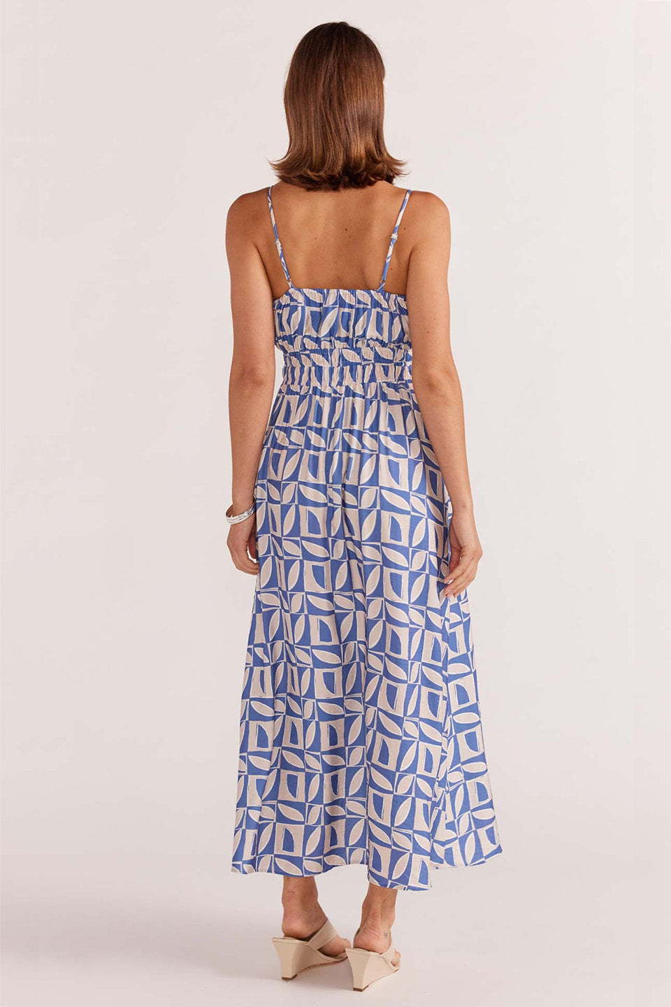 Alto Blue Geo Print Strappy Midi Sundress - Flowy Summer Dress for Women, Beach Cover Up, Vacation Outfit, Boho Chic Dress for Outdoor Parties & Date Nights