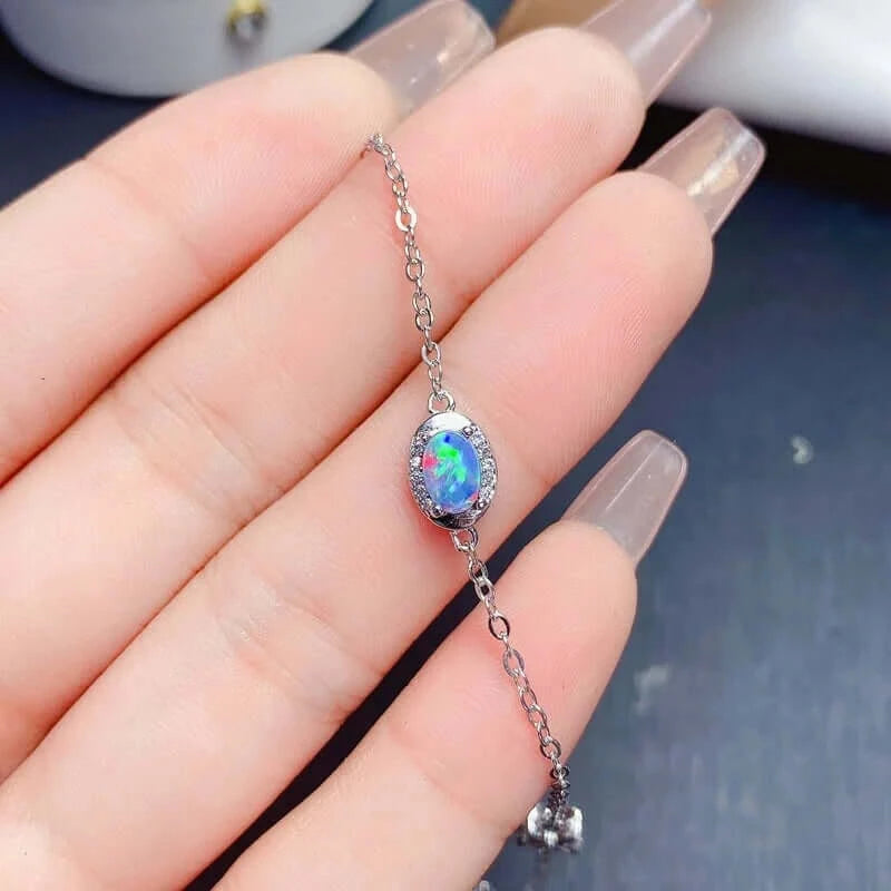 18K Platinum Opal Bracelet for Women - October Birthstone Jewelry Gift | Elegant Handmade Birthday, Anniversary & Wedding Present | Perfect for Special Occasions & Everyday Wear