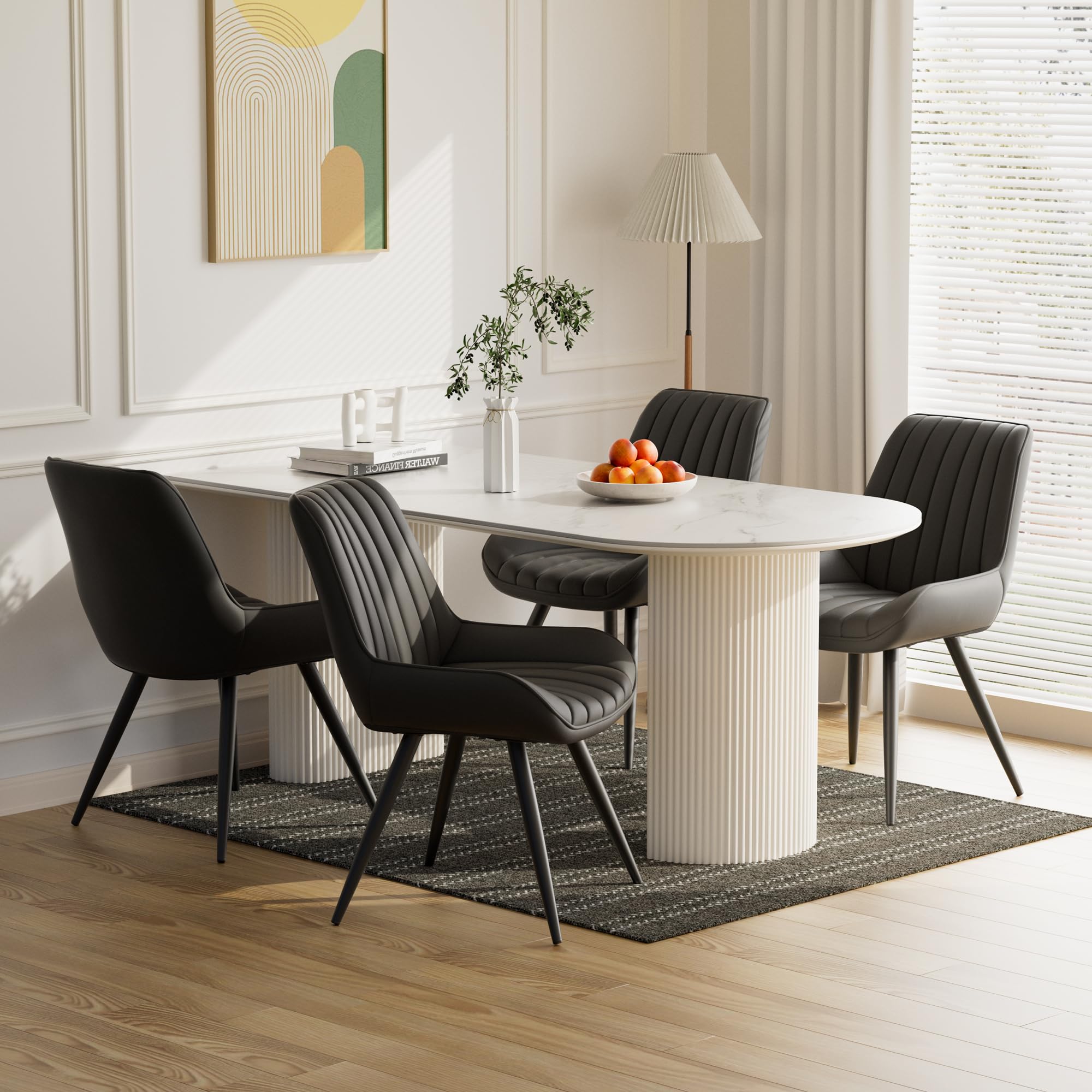 6-Piece Mid Century Modern Dining Chairs Set - Upholstered Fabric Kitchen Chairs with Soft Cushions, Comfortable Black Dining Room Chairs for Home, Restaurant & Office Use