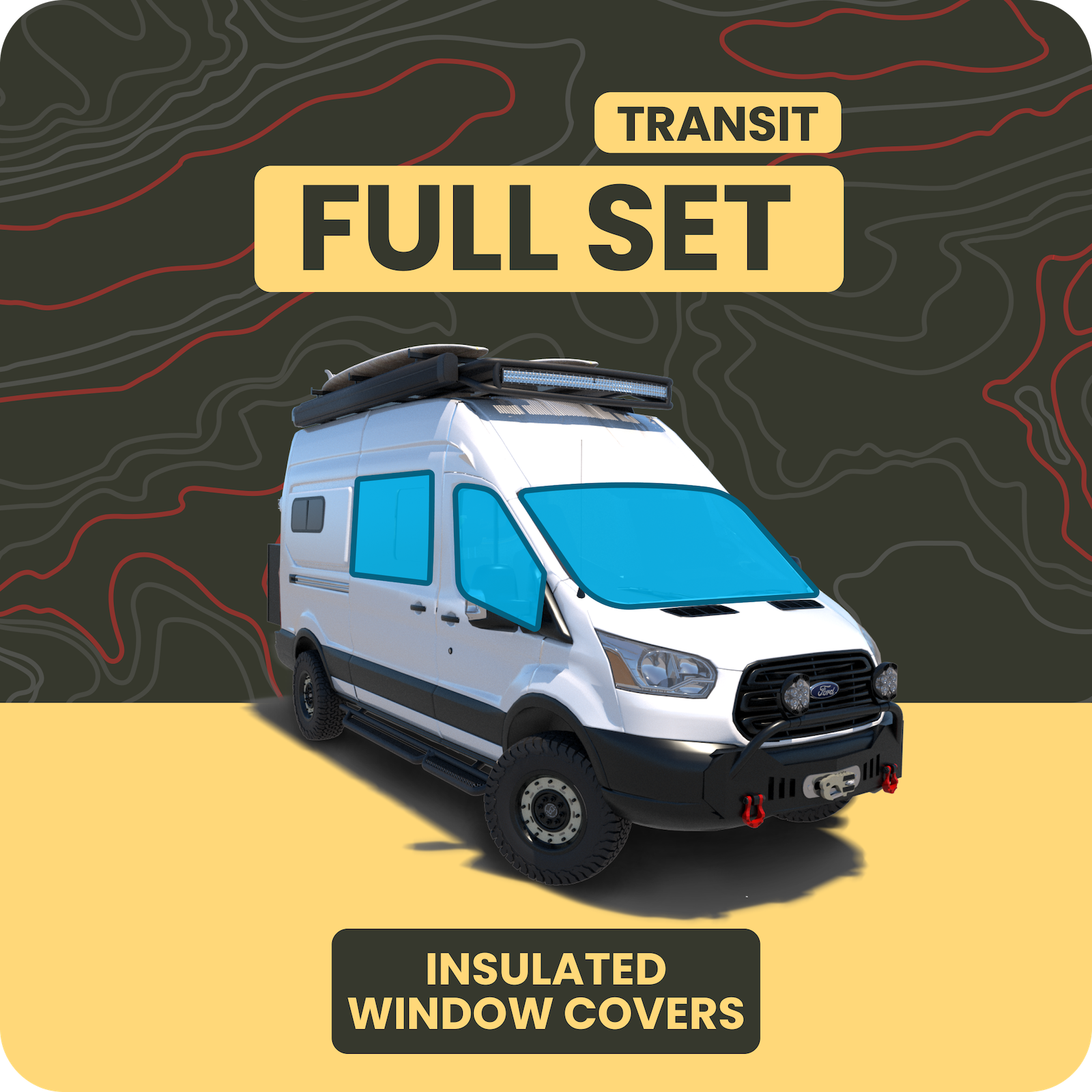 Transit Full 8-Piece Window Cover Set for Cars & Vans - UV Protection & Privacy Shades for Travel, Camping & Parking