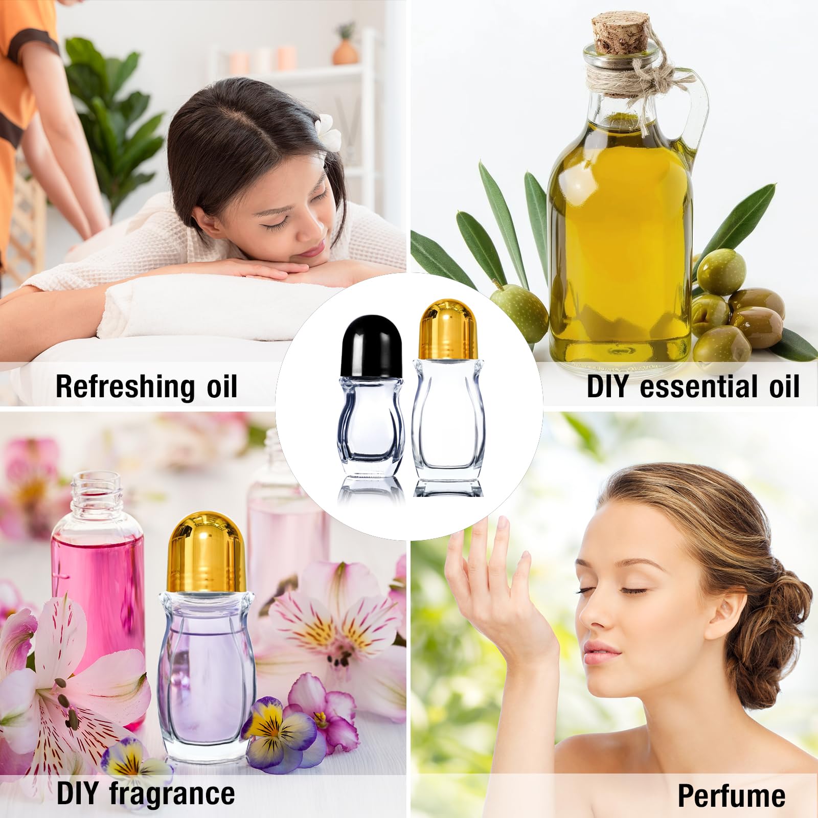 5-Pack Empty Glass Rollerball Bottles (30ml/50ml) - Leakproof Essential Oil Roller Bottles with Plastic Roller Balls for Perfume, Aromatherapy & DIY Cosmetics | Travel-Friendly, Refillable & Reusable for Home, Office & On-the-Go Use