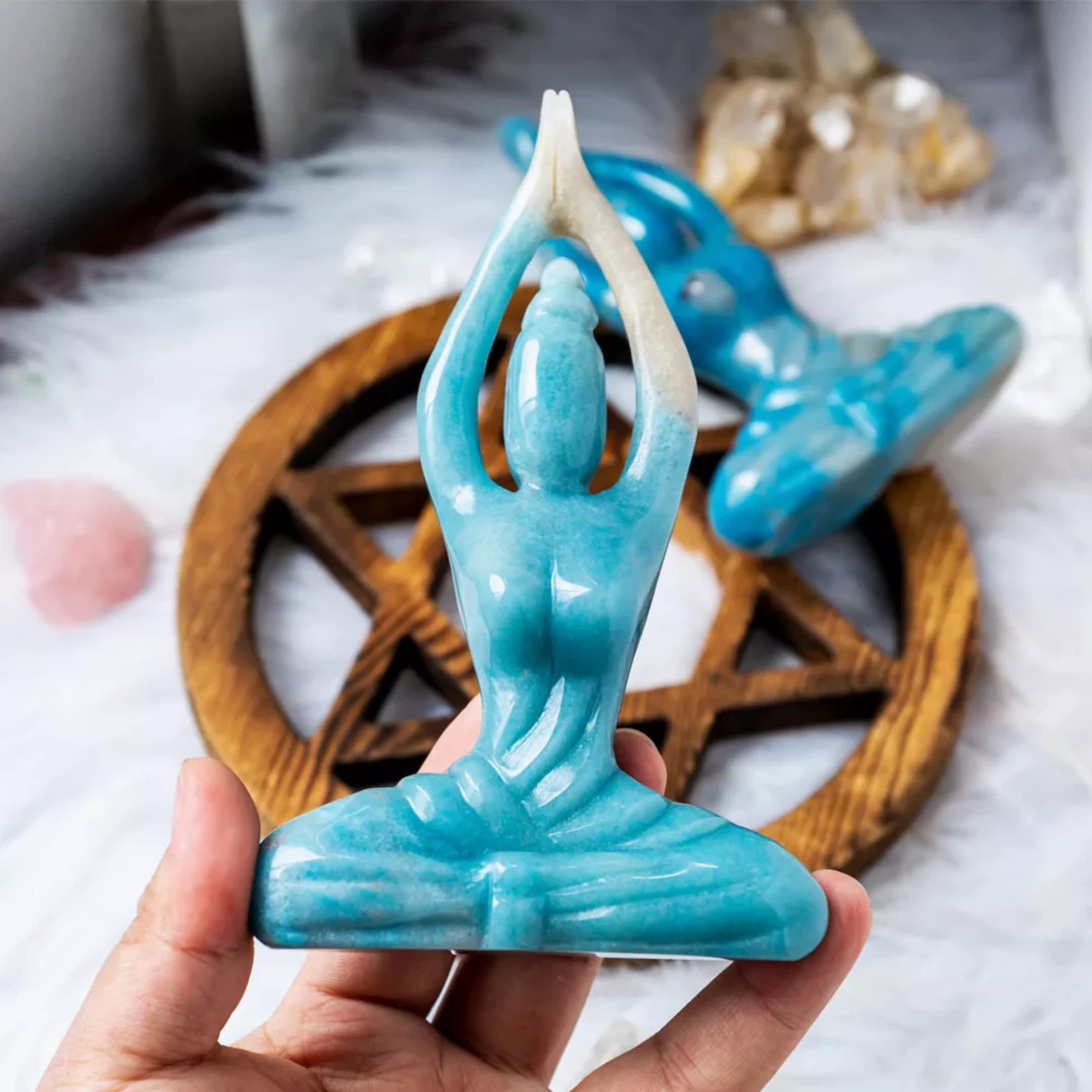 Hand Carved Trolleite Yoga Lady Statue - Blue Troilite Crystal Meditation Woman Sculpture, Healing Zen Gift for Mom & Spiritual Home Decor | Perfect for Yoga Studios, Meditation Spaces & Housewarming Gifts for Couples