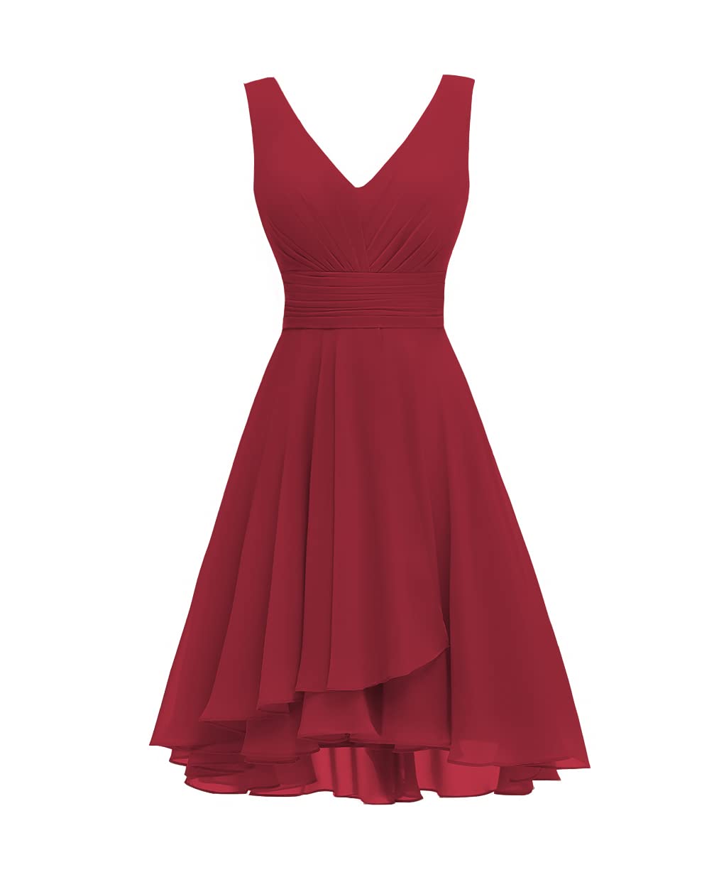 Elegant Women's Double V Neck Ruched Waist A-Line Chiffon Bridesmaid Dress - Perfect for Weddings, Parties & Special Occasions