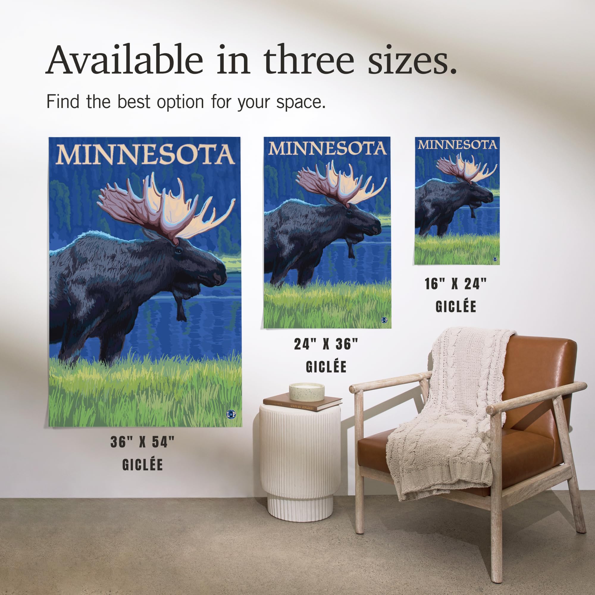 Lantern Press 16x24 Inch Giclee Art Print - Minnesota Moose at Night Wall Decor - Perfect for Living Room, Bedroom & Office