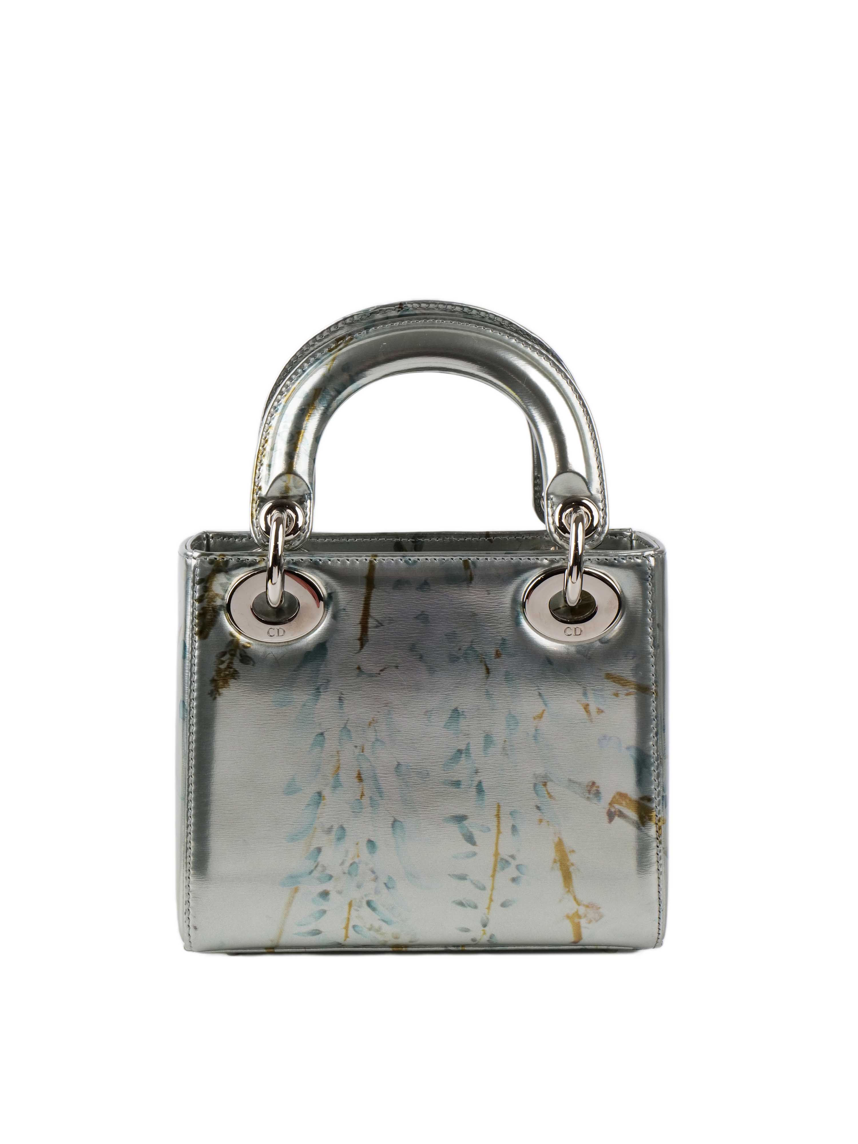 Dior 2015 Limited Edition Metallic Grey Mini Lady Dior Handbag - Luxury Designer Crossbody Purse for Women, Perfect for Evening Parties & Special Occasions