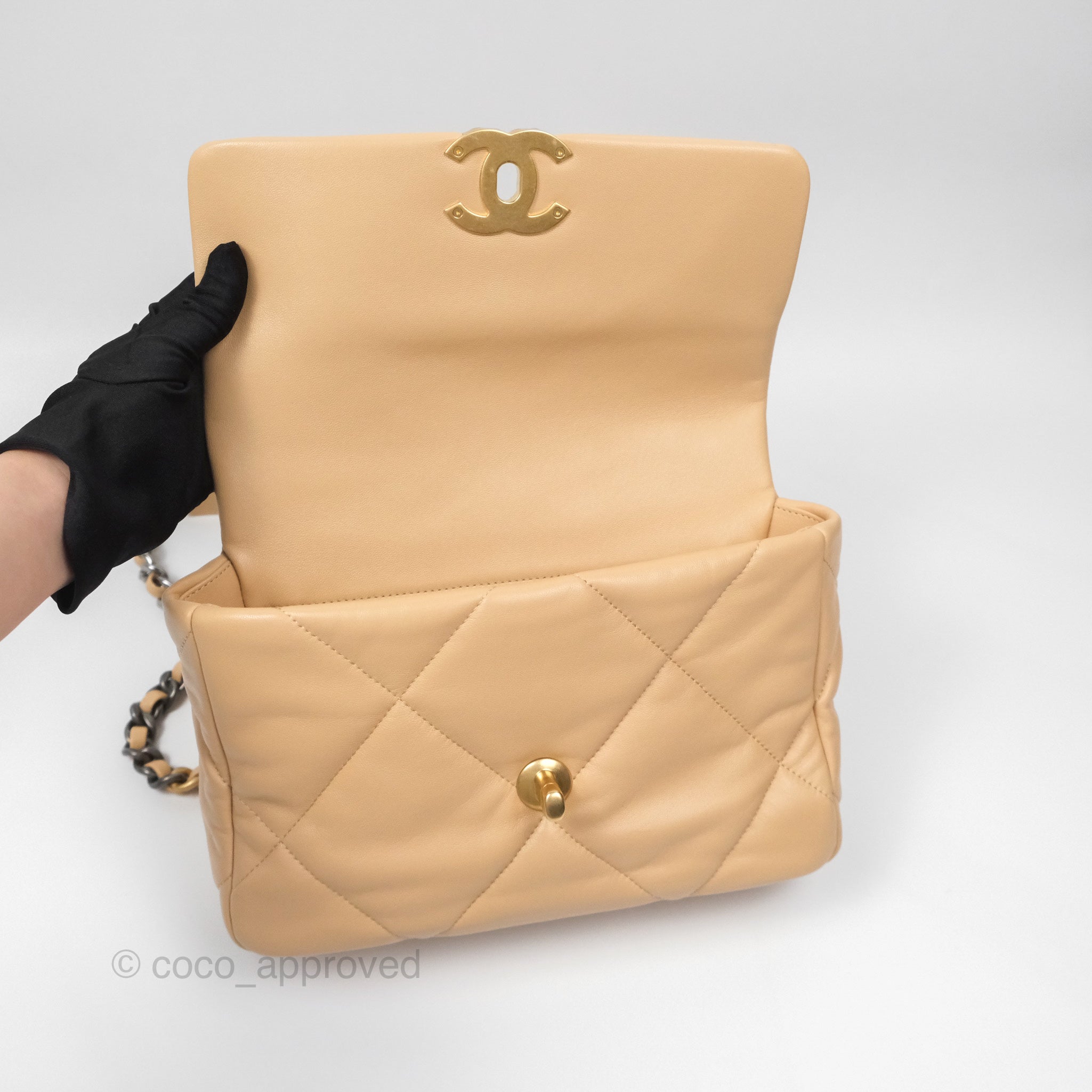 Chanel 19 Small Beige Mixed Hardware Flap Bag - Luxury Designer Handbag for Women | Perfect for Everyday Use, Work & Special Occasions