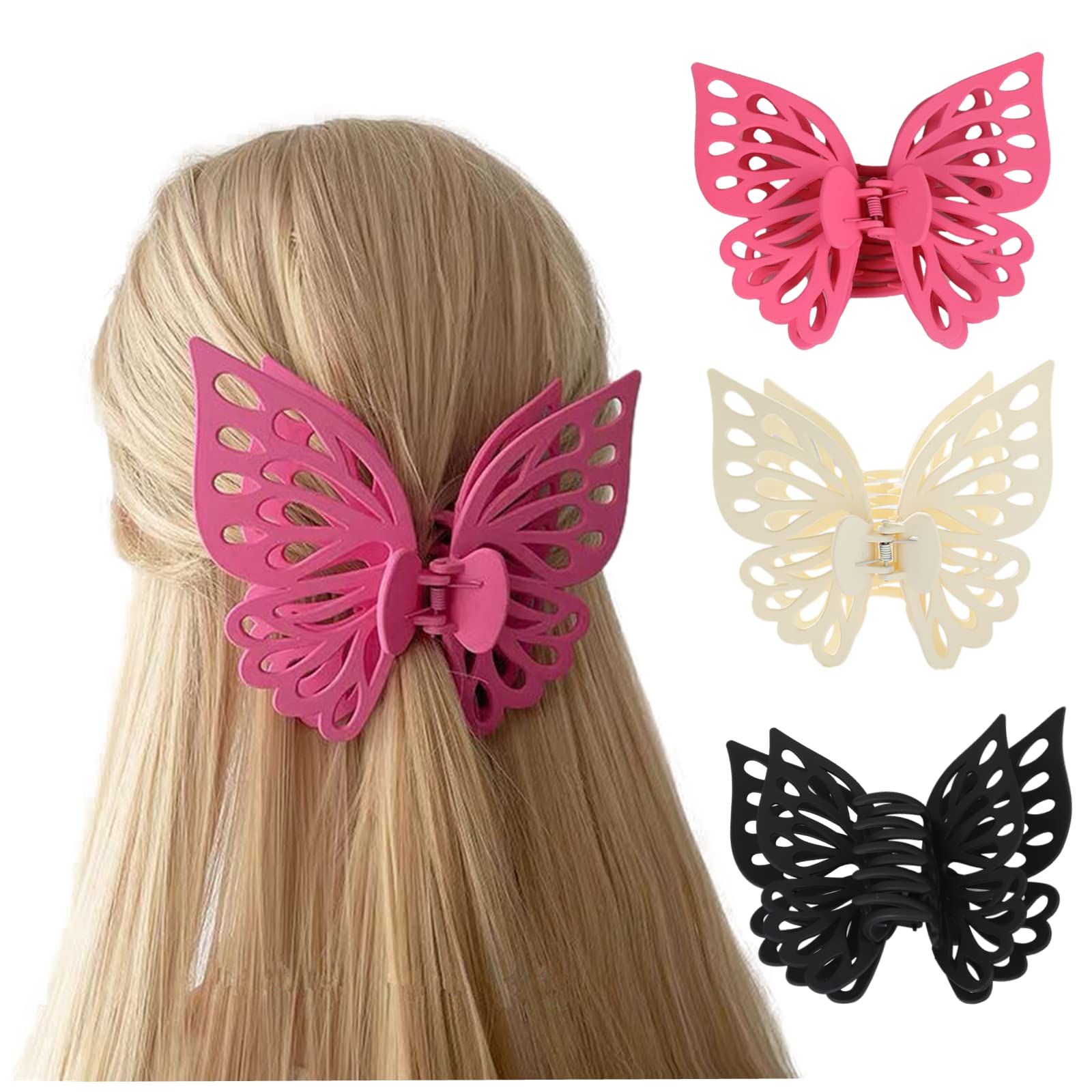 QTMY 3 Pack Large Butterfly Hair Claw Clips - Decorative Hair Accessories for Women & Girls - Perfect for Updos, Ponytails & Everyday Styling