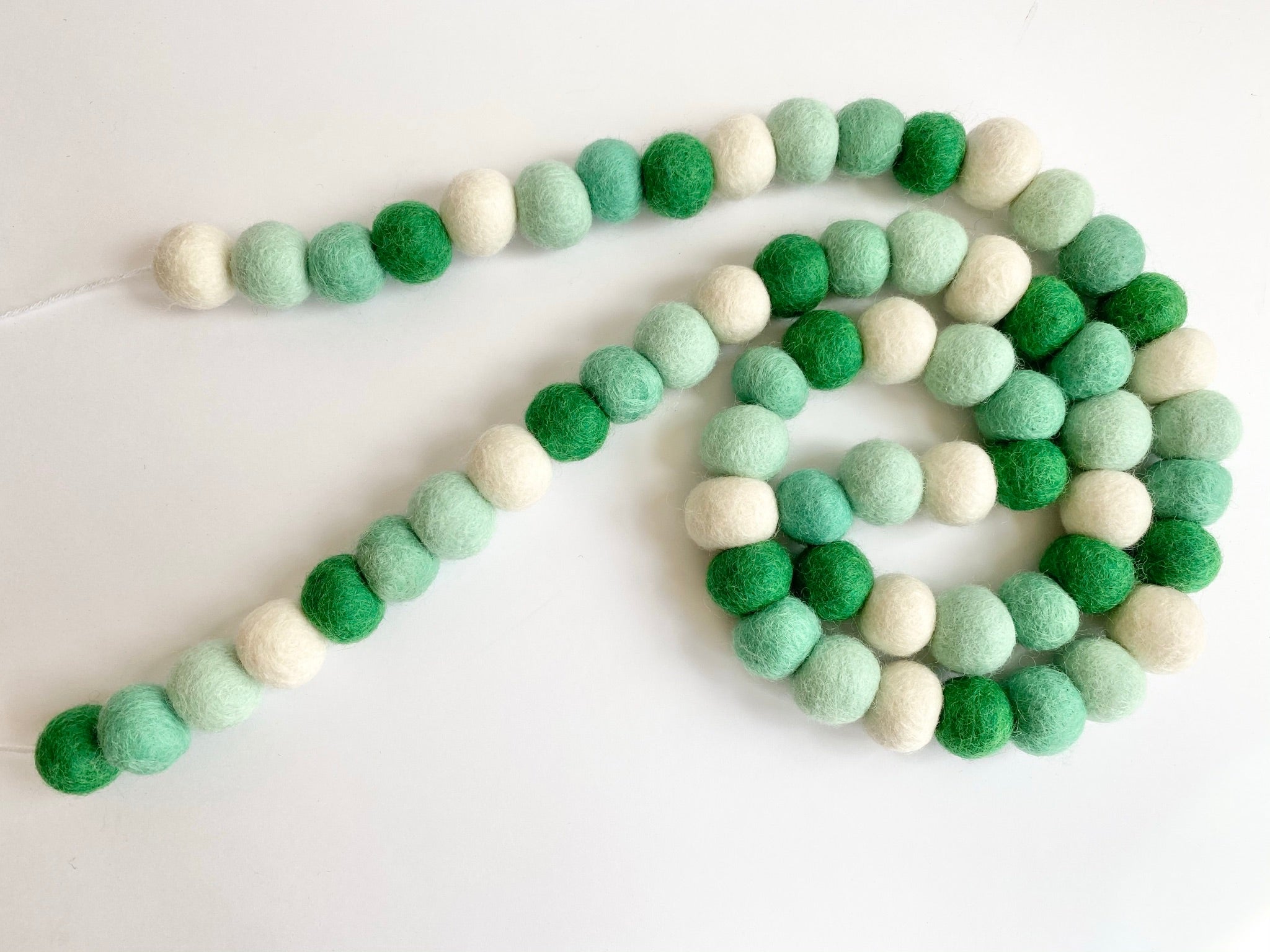 Mint Gradient Felt Ball Garland - Handmade Wool Decor for Nursery, Wedding, Party & Home Decoration - Perfect for Baby Showers, Christmas Tree & Wall Decor