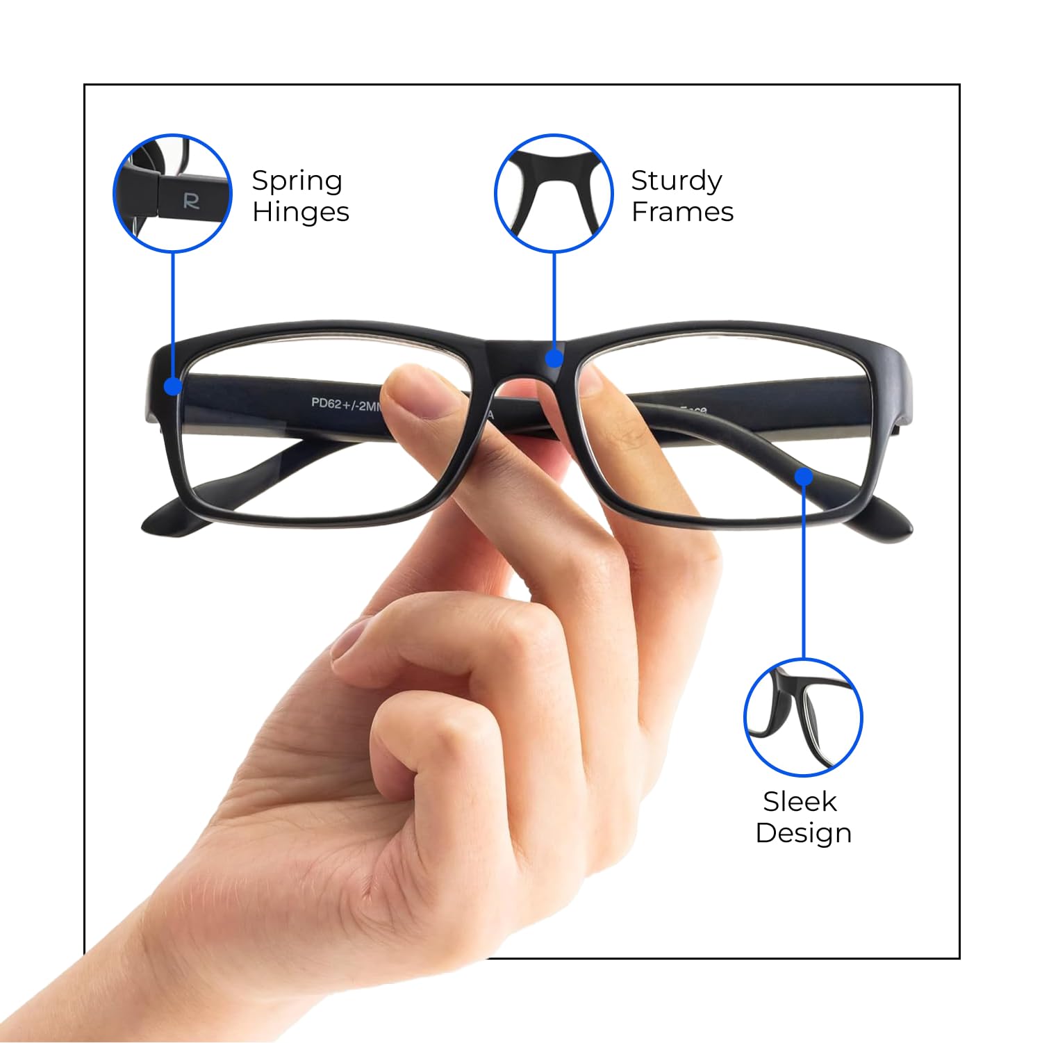 Blue Light Blocking Reading Glasses 1.25 Magnification - Anti Glare Computer Glasses with UV Protection for Men & Women - Thin Reflective Lens for Eye Strain Relief - Perfect for Office Work, Gaming & Screen Time (Black)