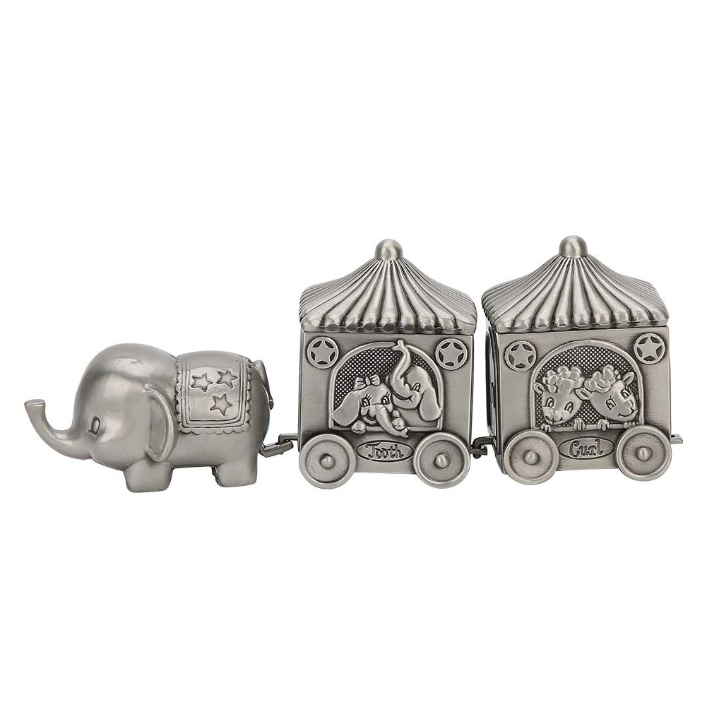 Vintage Metal First Tooth Keepsake Box - Elephant Design Silver Tooth Holder for Kids, Baby Teeth Storage Organizer with Curl Container | Perfect as Child Memory Jewelry Box, Baby Shower Gift & Train Travel Organizer