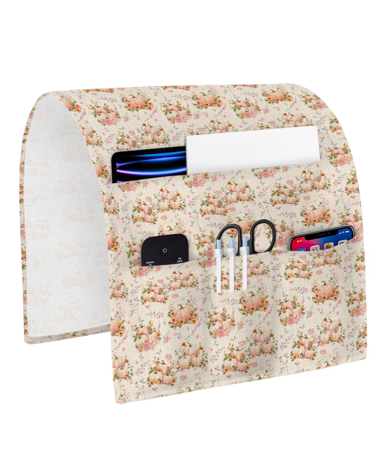 Thanksgiving Fall Remote Control Holder - Bed Recliner Sofa Armrest Organizer with 4 Pockets (13
