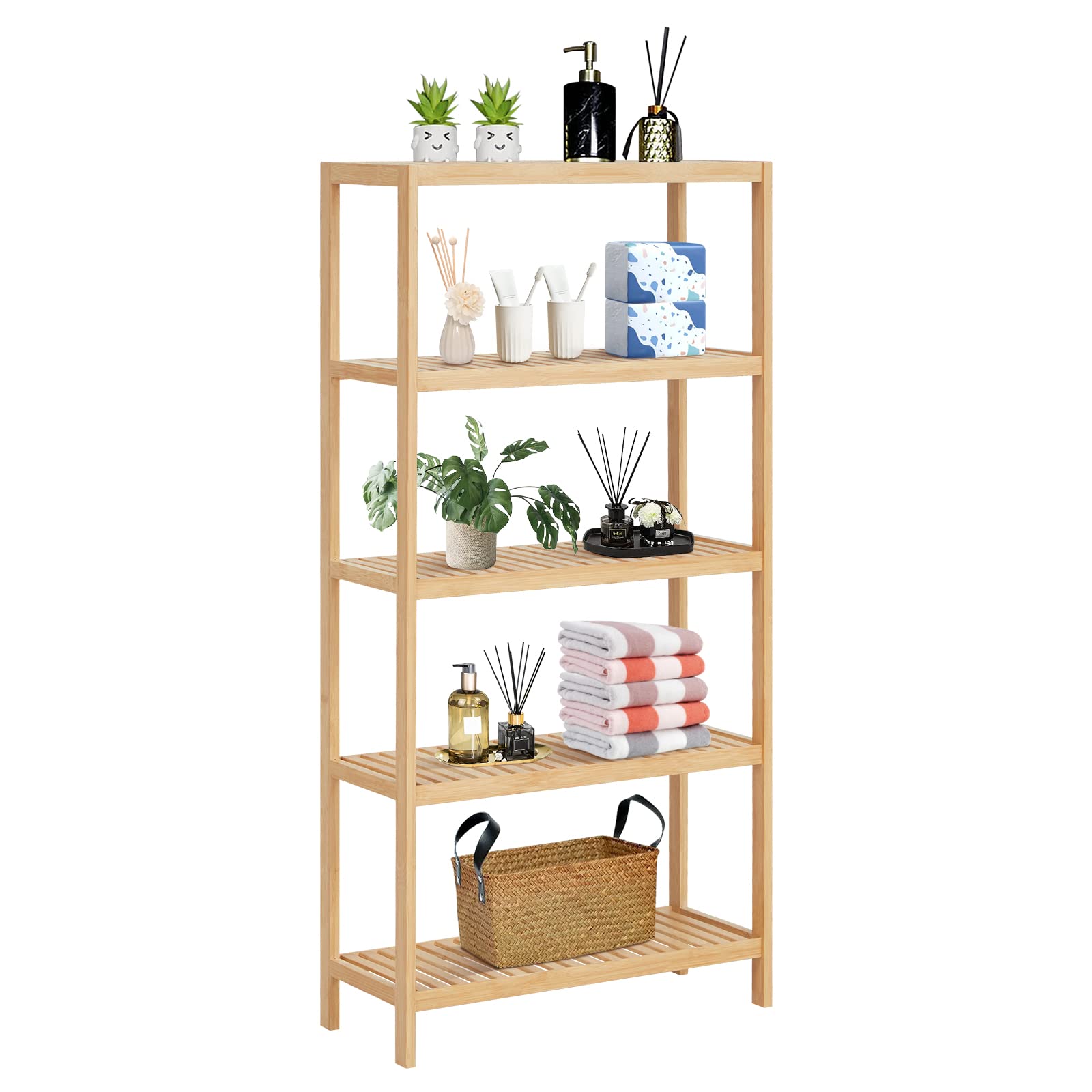 5-Tier Bamboo Shelf - Multifunctional Storage Organizer for Bathroom, Kitchen, Living Room | Perfect for Plants, Flowers & Home Decor Organization