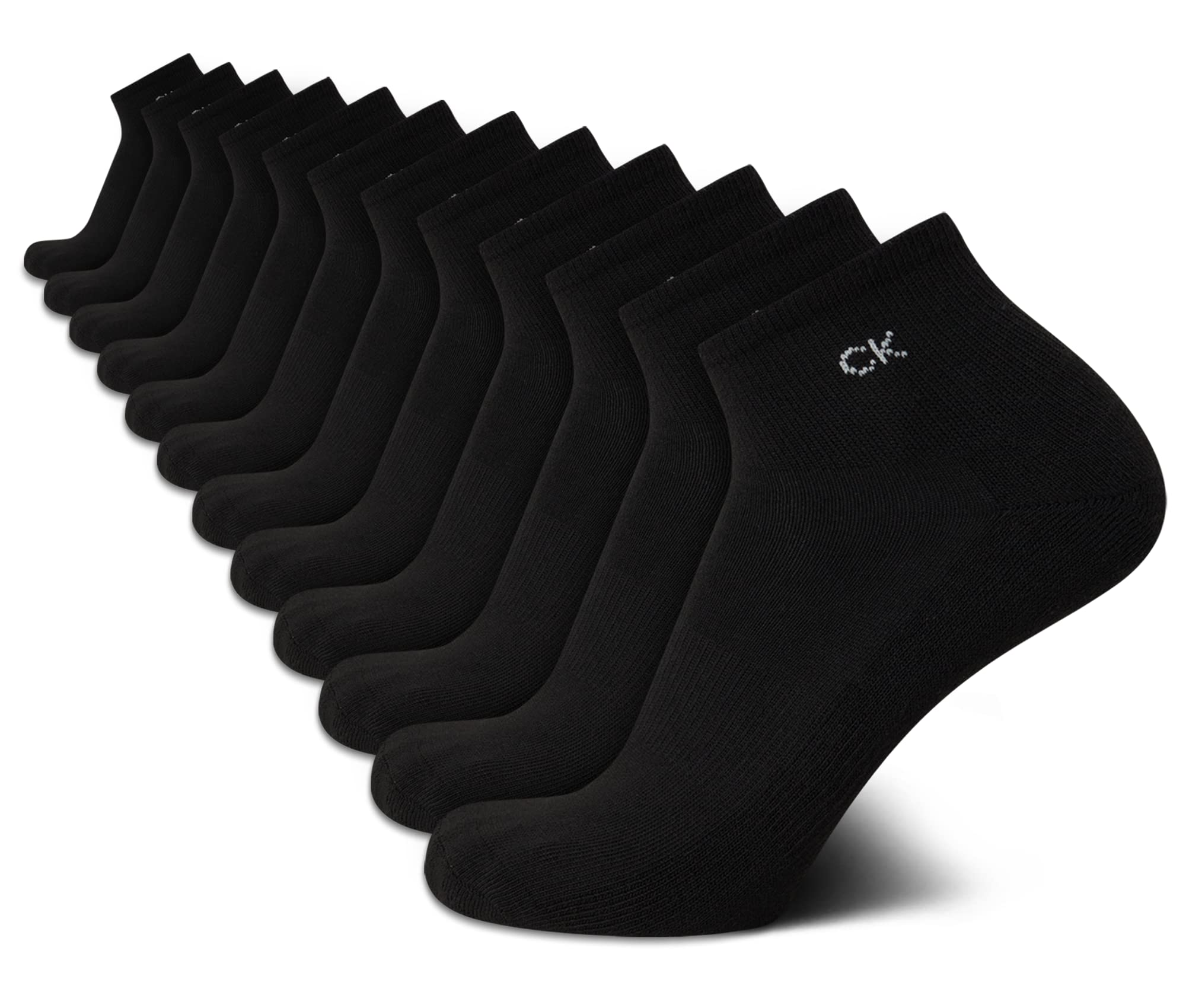 Calvin Klein Men's Quarter Socks - 12 Pack Performance Cushioned Comfort Athletic Ankle Socks for Running, Gym & Casual Wear (Sizes 7-12) - Breathable & Durable Everyday Socks