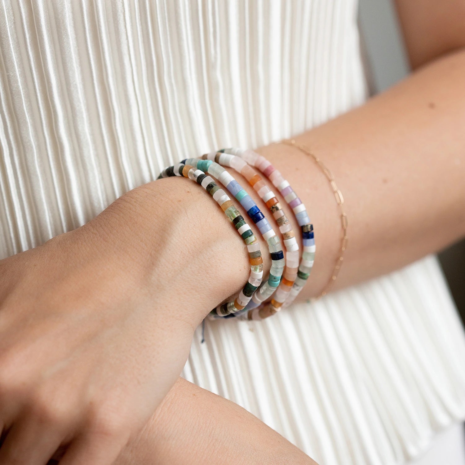 Rainbow Beaded Bracelet with Gemstone Charms - Adjustable Beige Cord for Women & Girls | Boho Chic Jewelry for Everyday Wear, Parties & Gifts