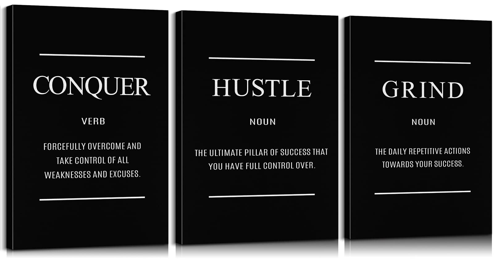 3-Piece Motivational Canvas Wall Art Set - Inspirational Quotes for Home, Office & Classroom Decor - Positive Hustle Grind Posters (24x36 Inches) - Perfect for Living Room, Study & Workspace