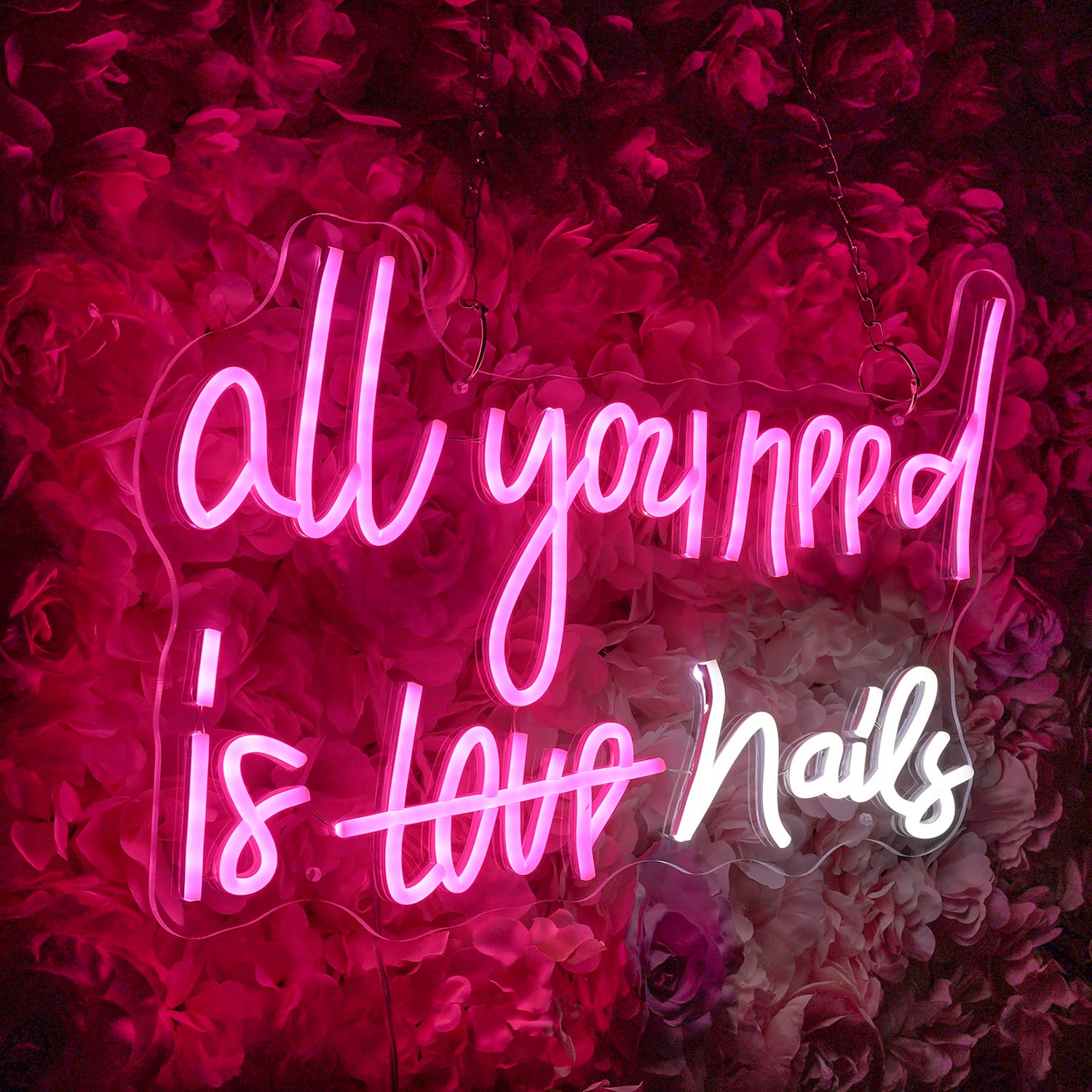 All You Need is Love Nails Neon Sign - Dimmable LED Wall Decor for Bedroom, Wedding & Birthday Party - Perfect for Home, Bar, Cafe & Event Lighting