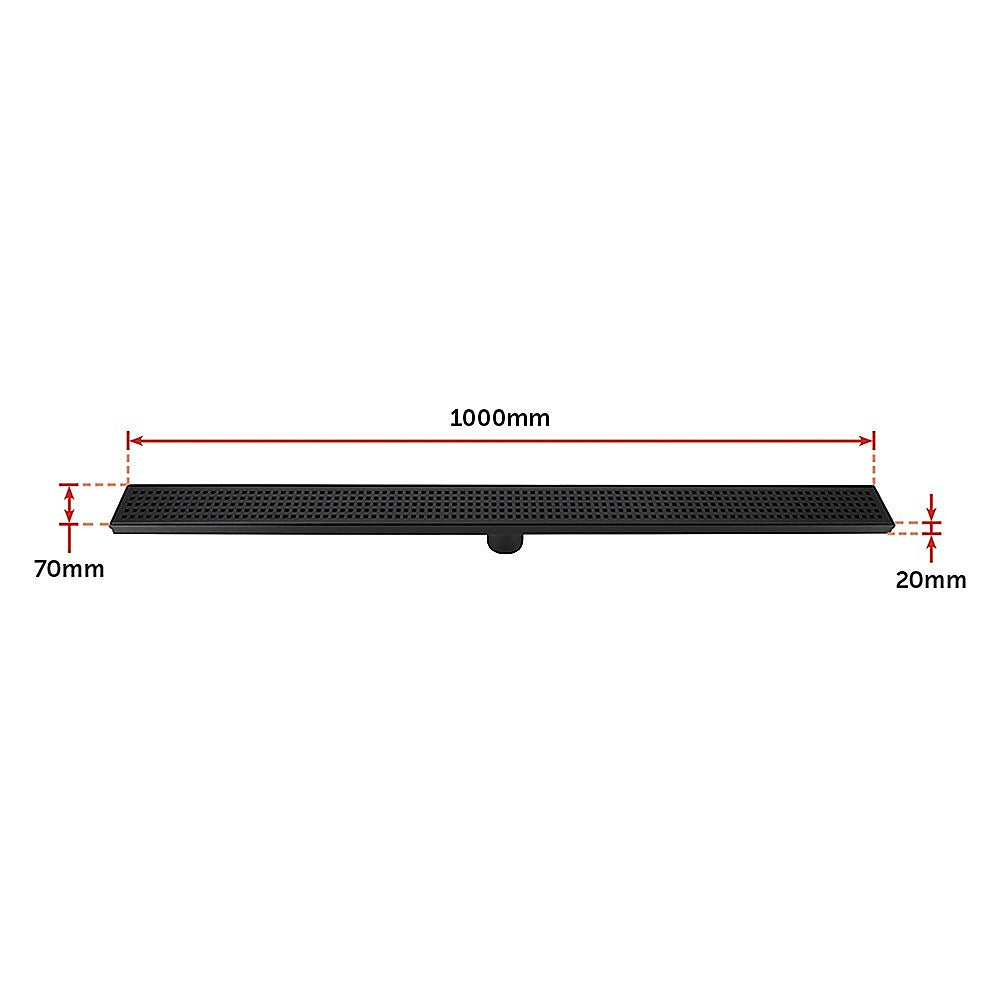 1000mm Black Square Pattern Bathroom Shower Drain Grate with Center Outlet - Floor Waste Drain for Modern Bathrooms & Wet Rooms
