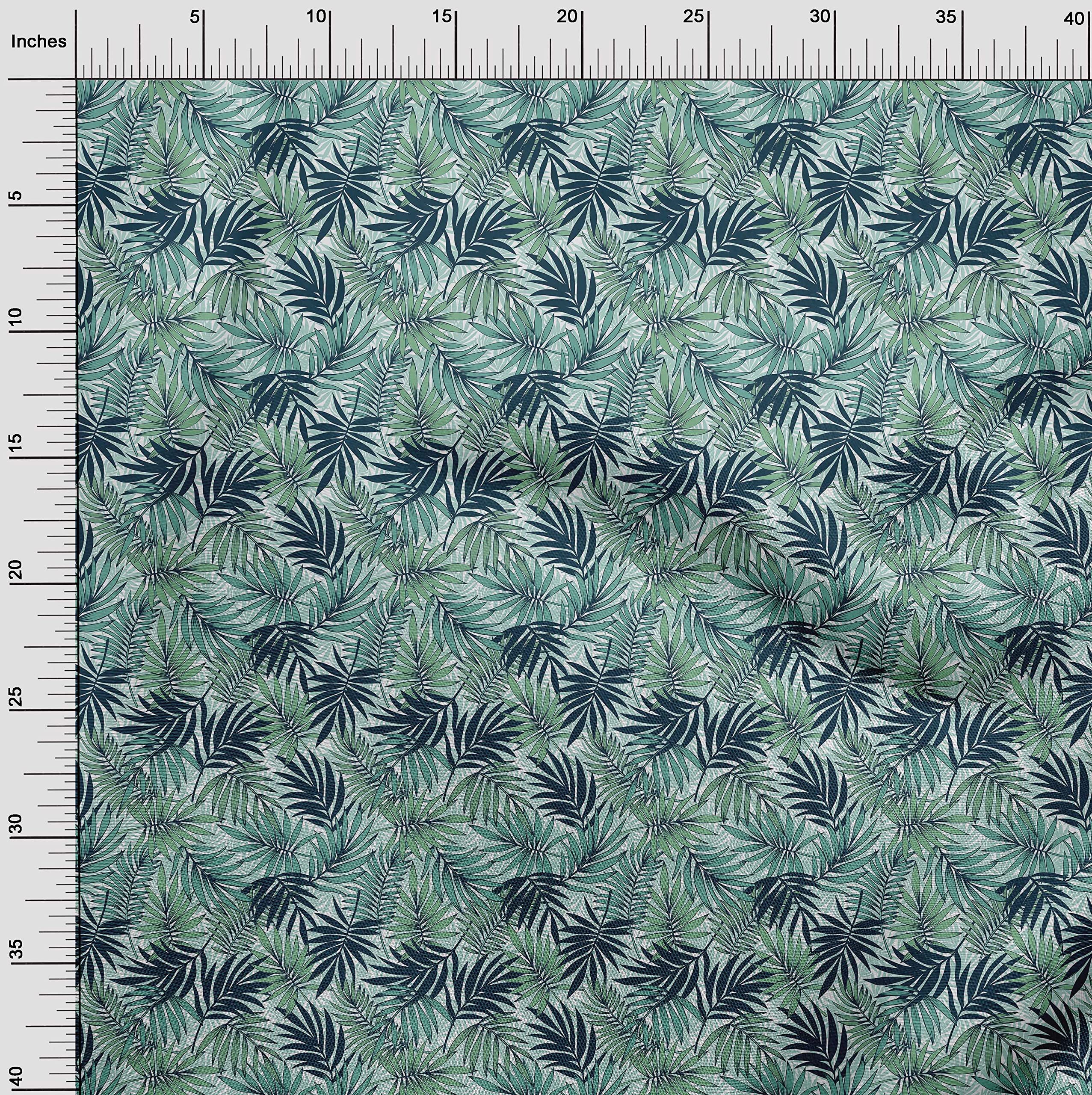 oneOone Polyester Spandex Tropical Leaf Print Fabric - 56 Inch Wide Sea Green Dress Material by The Yard | Perfect for Summer Dresses, Skirts & DIY Fashion Projects