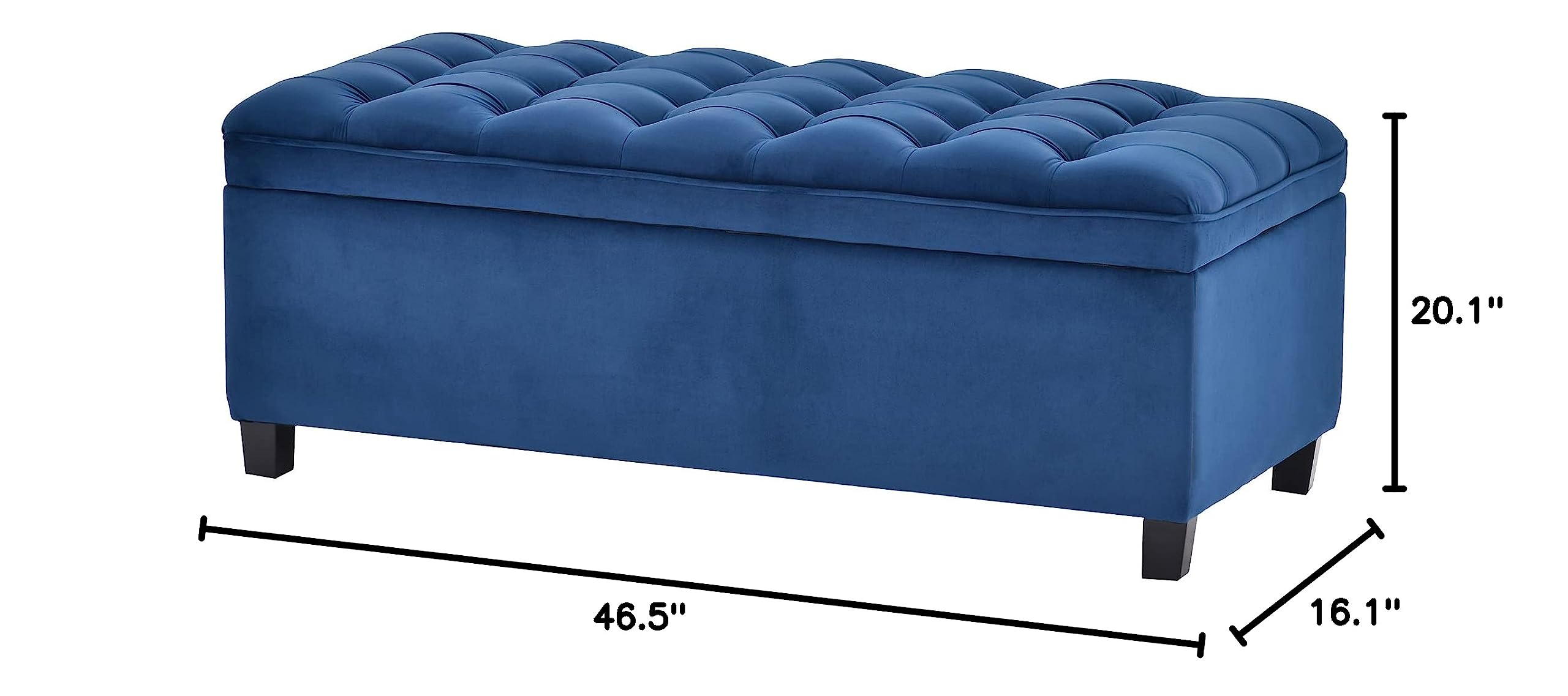 Tufted Storage Ottoman Bench with Upholstered Seat - Large Polyester Footstool for Bedroom, Living Room & Entryway | End of Bed Bench with Hidden Storage for Shoes & Blankets | Blue Home Decor (Perfect for Small Spaces & Organization)