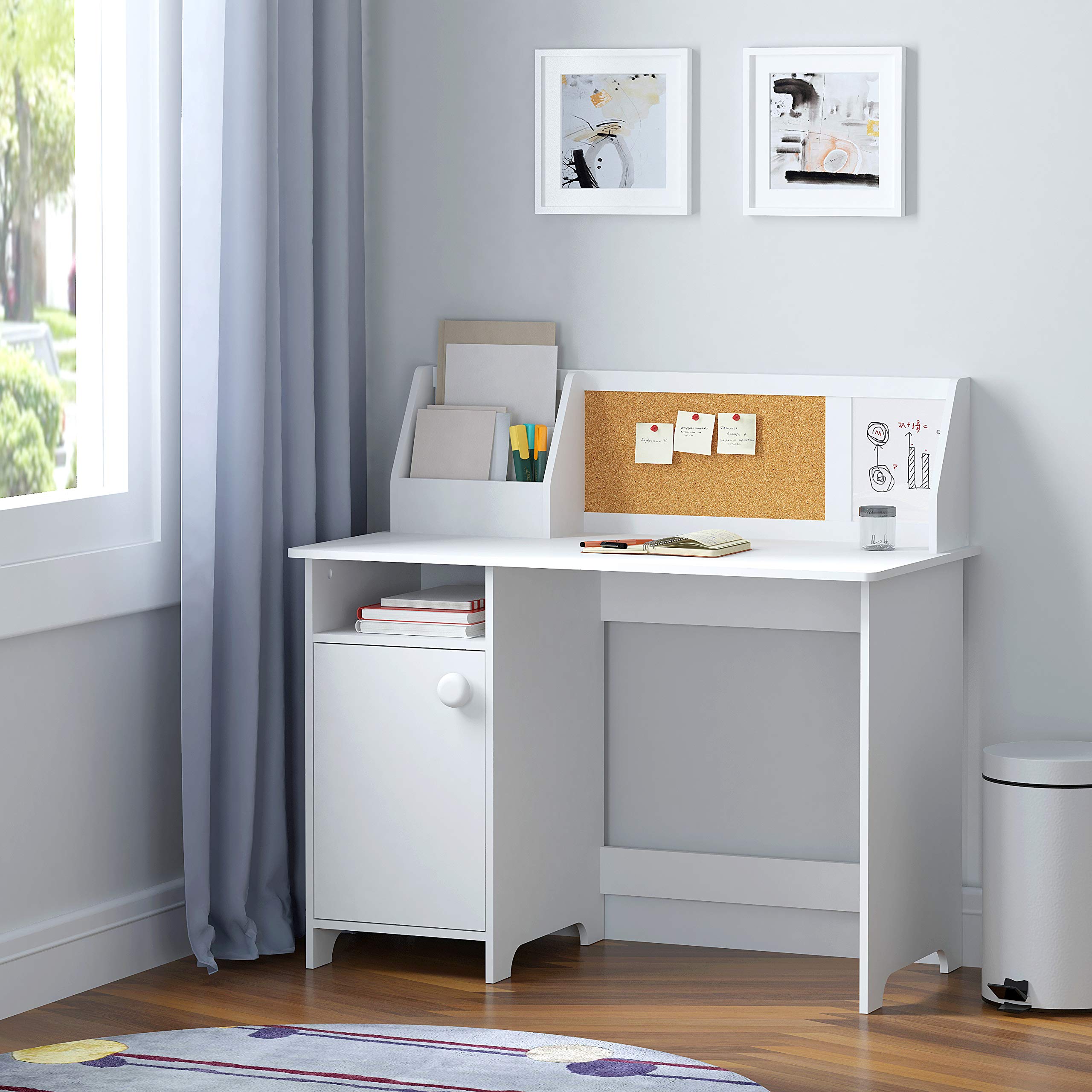 UTEX Kids Study Desk with Storage - Wooden Children's School Desk with Hutch & Cabinet for Ages 3-8 - White Study Table for Boys & Girls - Perfect for Homework, Online Learning & Small Space Bedrooms