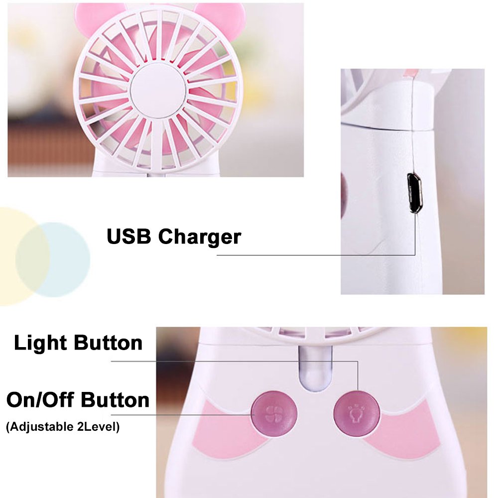 Mini Handheld Cooling Fan with LED Lights - 2 Adjustable Speeds, Portable & Standable for Travel, Camping, Festivals - Perfect for Home, Office & Outdoor Use (Lavender)