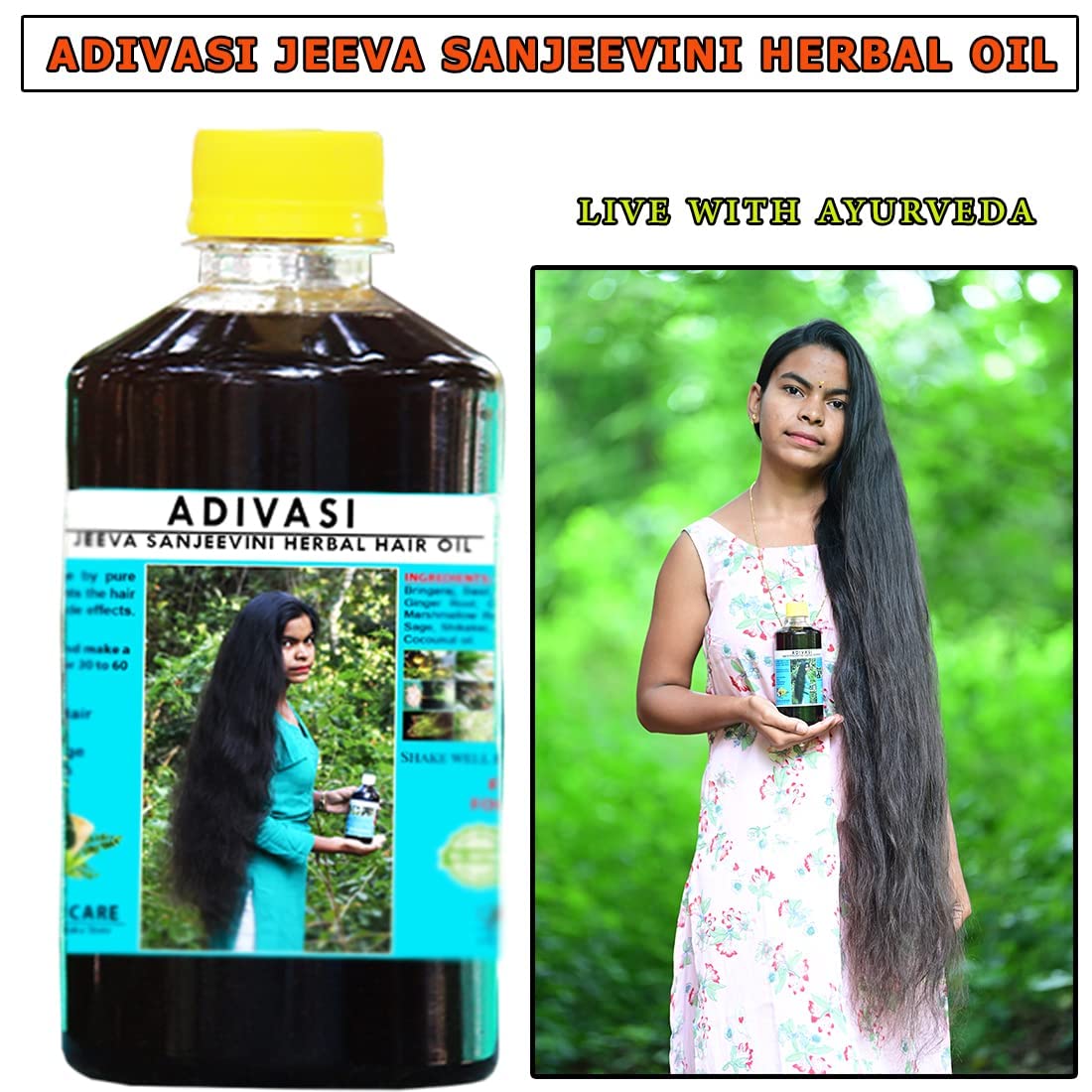 Adi Sri Maruthi Jhadiwalo Adivasi Jeevasanjeevini Herbal Hair Oil 250ml - Natural Ayurvedic Hair Growth Treatment for Dry, Damaged Hair - Promotes Thickness & Shine - Perfect for Daily Hair Care & Scalp Massage