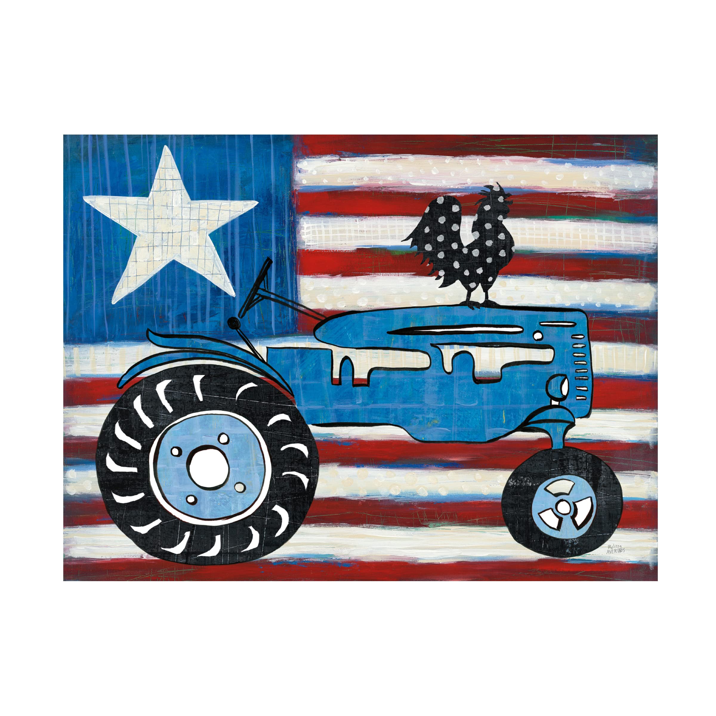 Trademark Fine Art 'Modern Americana Flag with Tractor' Canvas Wall Art by Melissa Averinos - Perfect for Farmhouse Decor, Country Living Rooms & Patriotic Home Office