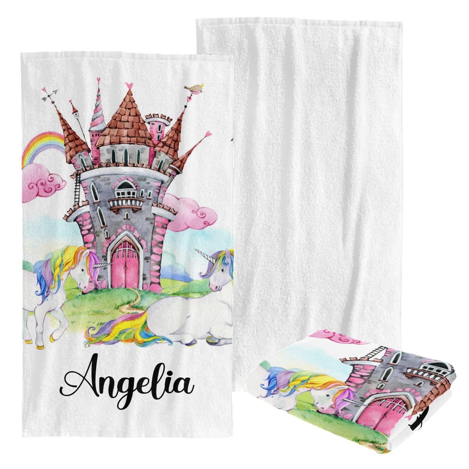 Custom Personalized Beach Towel - Soft Quick-Dry Bath Towel Blanket for Swimming, Sunbathing - Ideal for Kids, Men, Women - Magic Unicorn Castle Design - Perfect for Pool, Beach, Vacation & Summer Activities