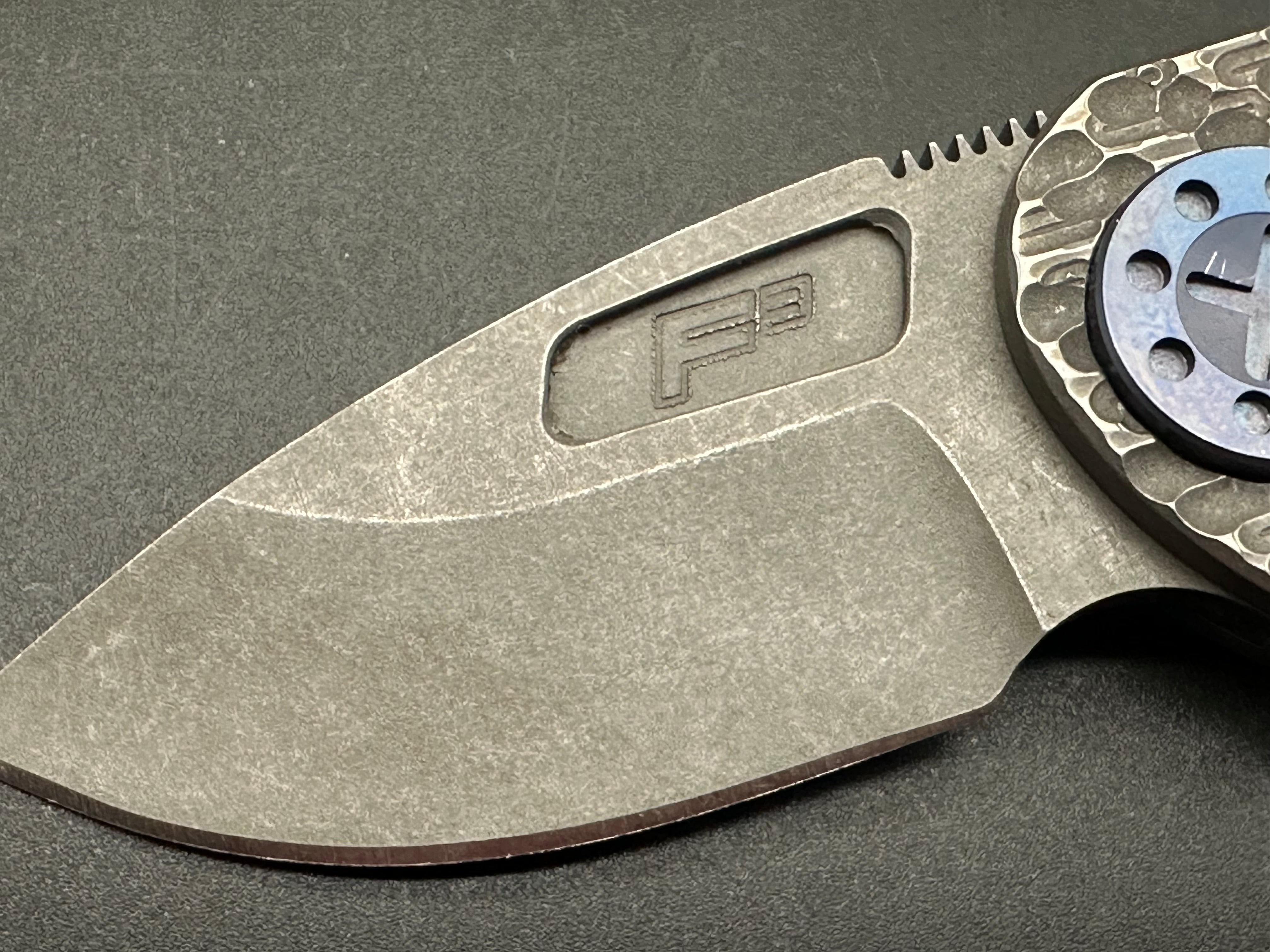 Curtiss Custom Knives F3 Compact Slicer Flipper - PM Mill Titanium Handle, Magnacut Steel Blade (Stonewashed Finish, Blue) - EDC Pocket Knife for Outdoor, Camping & Everyday Carry