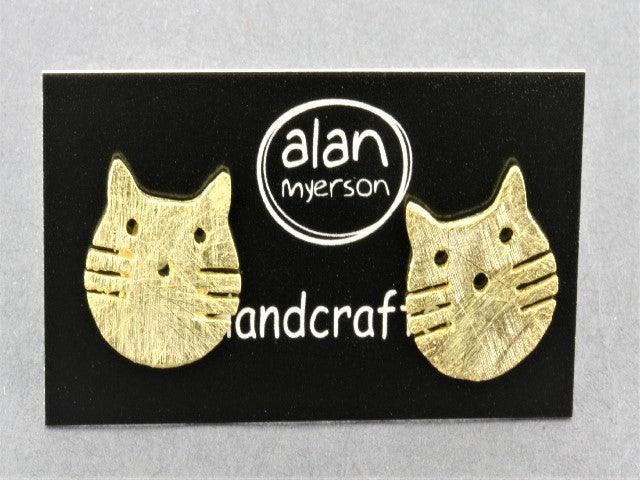 22Kt Gold Over Silver Cat Face Stud Earrings - Elegant & Hypoallergenic Jewelry for Women - Perfect for Parties, Weddings & Everyday Wear
