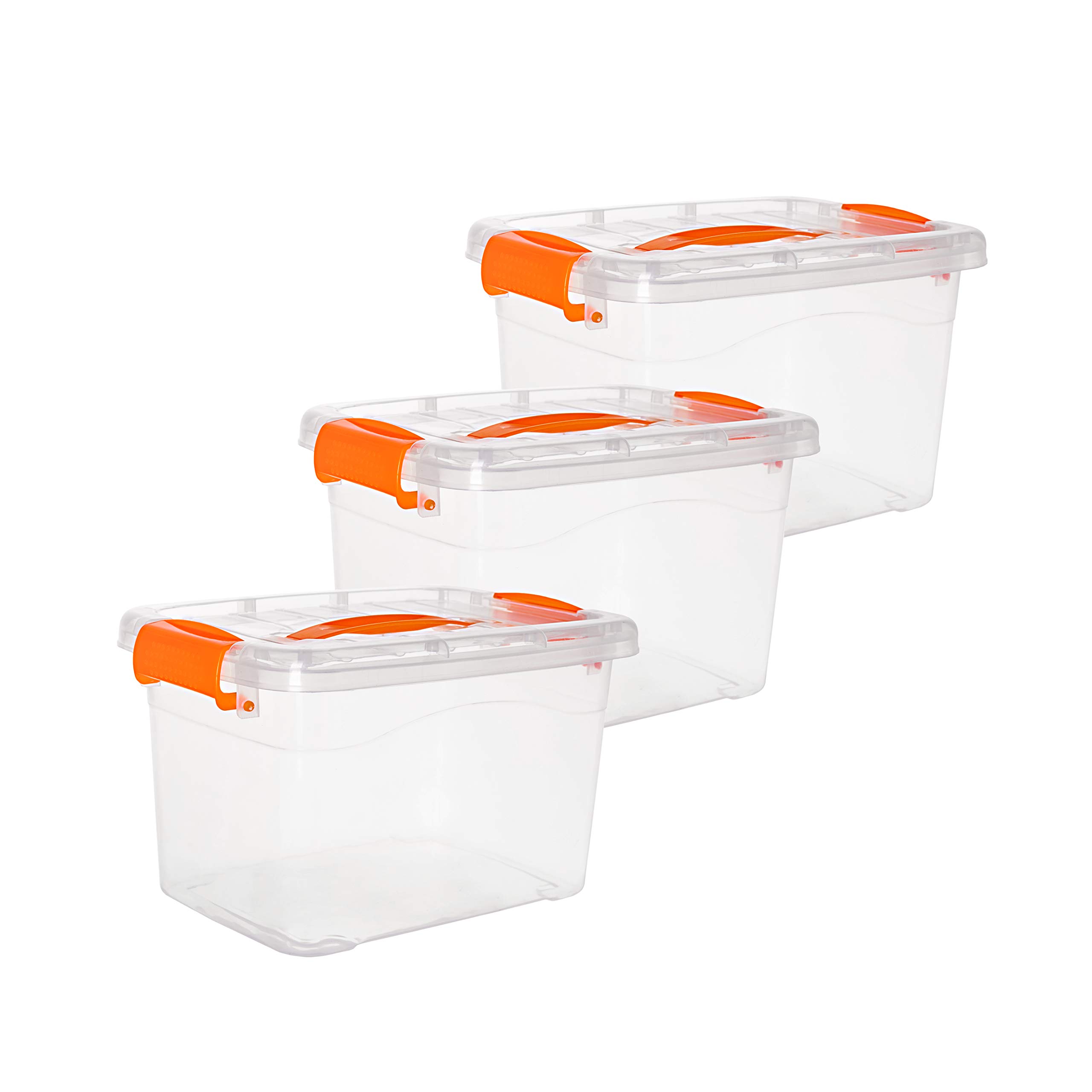 Noble Designs 6 Quart Plastic Storage Containers with Lids - Set of 3, Airtight Food Storage Bins with Orange Latches & Handles for Kitchen Pantry, Kids Toys Organization & Home Closet Storage