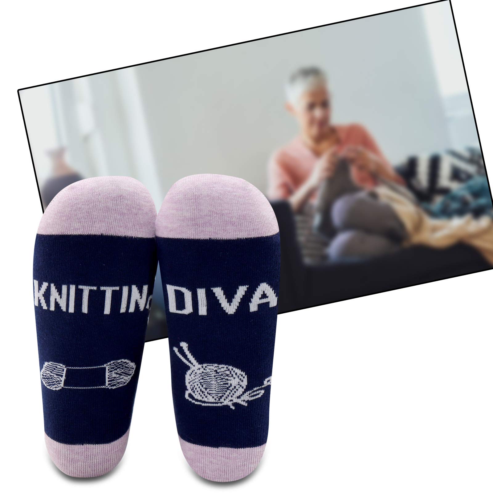 MBMSO 2 Pairs Knitting Lovers Socks - Perfect Gift for Knitters & Crocheters - Cozy Handmade Socks for Crafters - Ideal for Knitting Enthusiasts & Crochet Lovers - Great for Relaxing at Home or Crafting Sessions