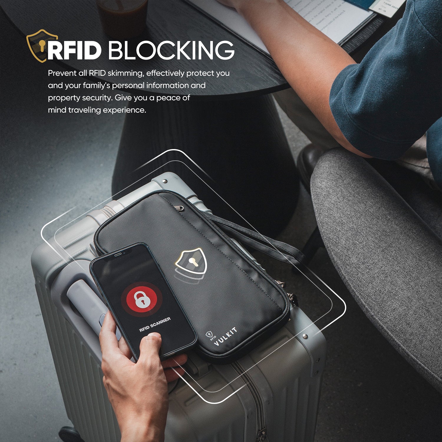 VPW103 RFID Blocking Family Passport Wallet - Secure Travel Organizer for 4 Passports with Wrist Strap | Perfect for Airports, Vacations & International Trips