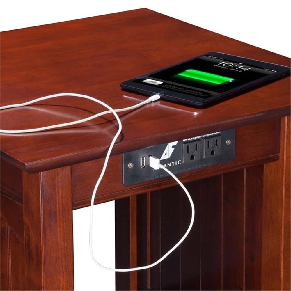 Modern Walnut Wood End Table with USB Charging Ports - Stylish Nightstand for Bedroom, Living Room & Office - Pemberly Row Contemporary Side Table