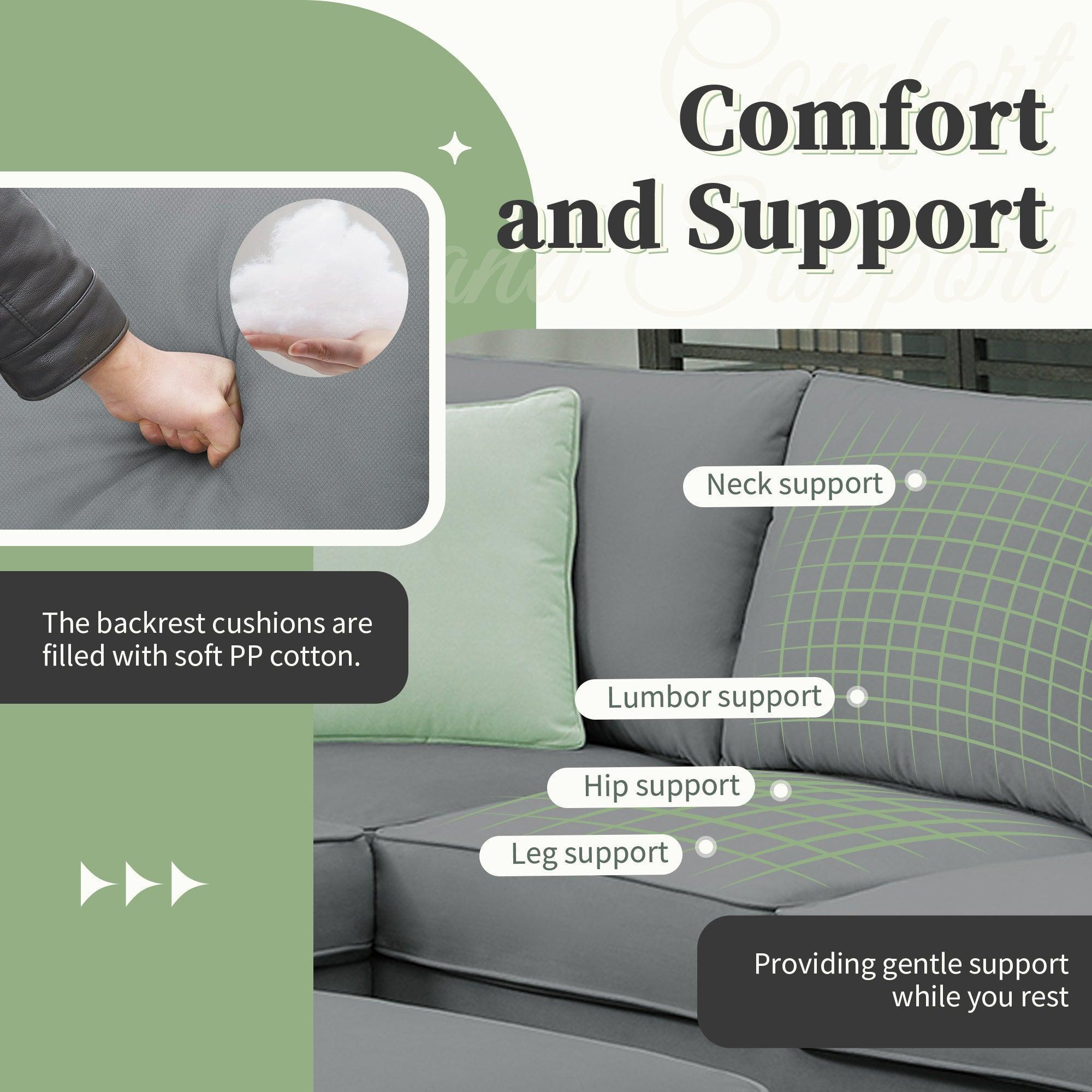 112x87 Inch Modular L-Shaped Sectional Sofa Set with Ottoman & 3 Pillows - 7-Seater Fabric Corner Couch for Living Room | Perfect for Family Gatherings & Movie Nights