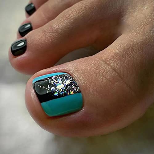 Blue & Black Toenails