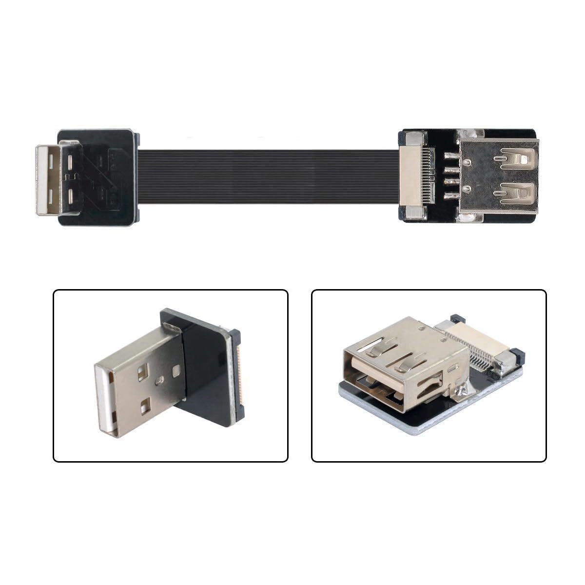 Up Angled USB 2.0 Type-A Male to Female Extension Cable - 20CM Flat Slim FPC Data Transfer Cable for FPV Drones, Disk Drives, Scanners & Printers | Perfect for Office Setup, Home Electronics & DIY Projects