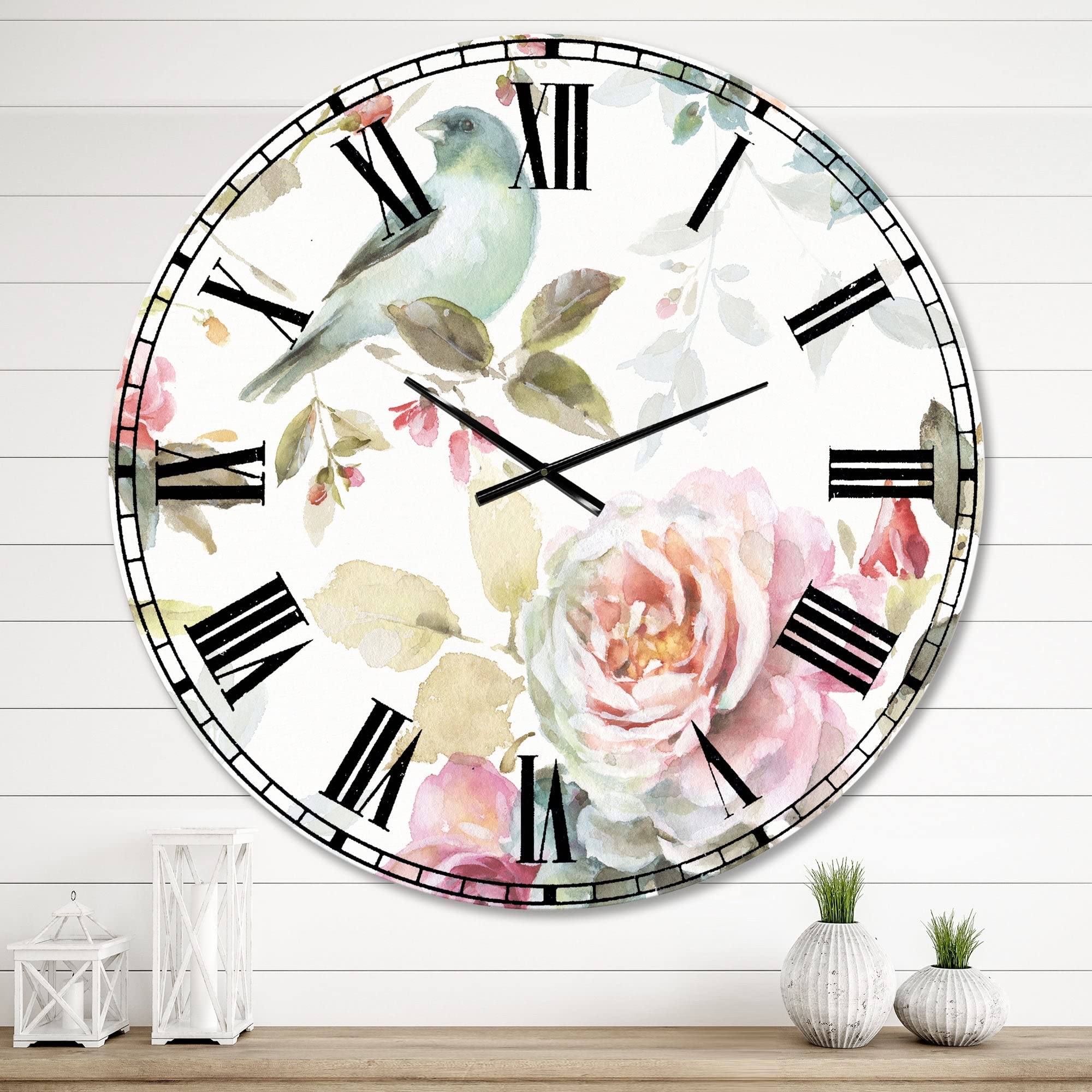 Designart 'Beautiful Bird Romance II' Traditional Large Wall Clock - 38 x 38 Inches - Vintage Home Decor for Living Room, Bedroom & Office
