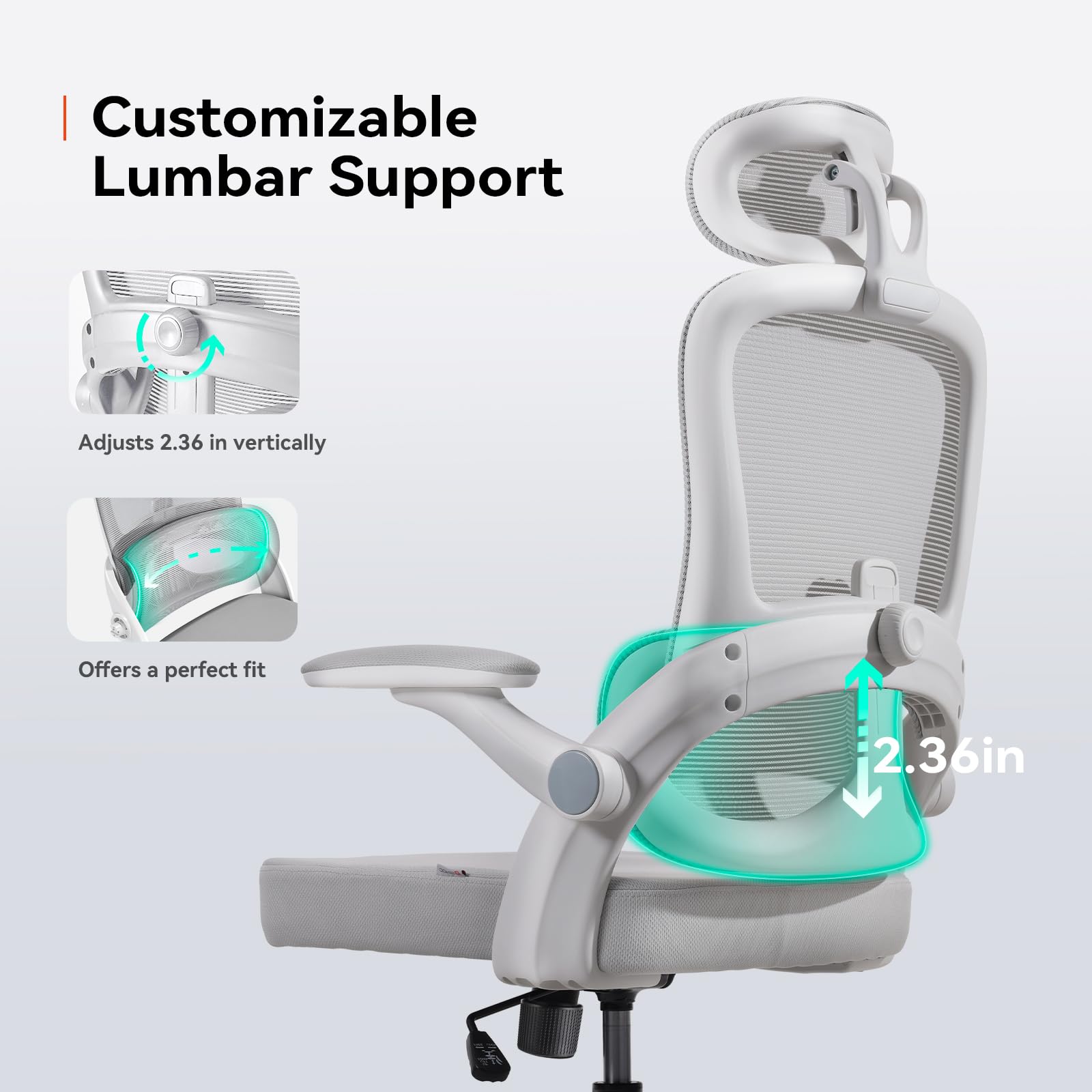 SIHOO M102C Ergonomic Office Chair - High Back Desk Chair with 3D Adjustable Armrests, Lumbar Support & 2D Headrest - Swivel Computer Task Chair with Tilt Function - White - Perfect for Home Office, Gaming & Workspaces