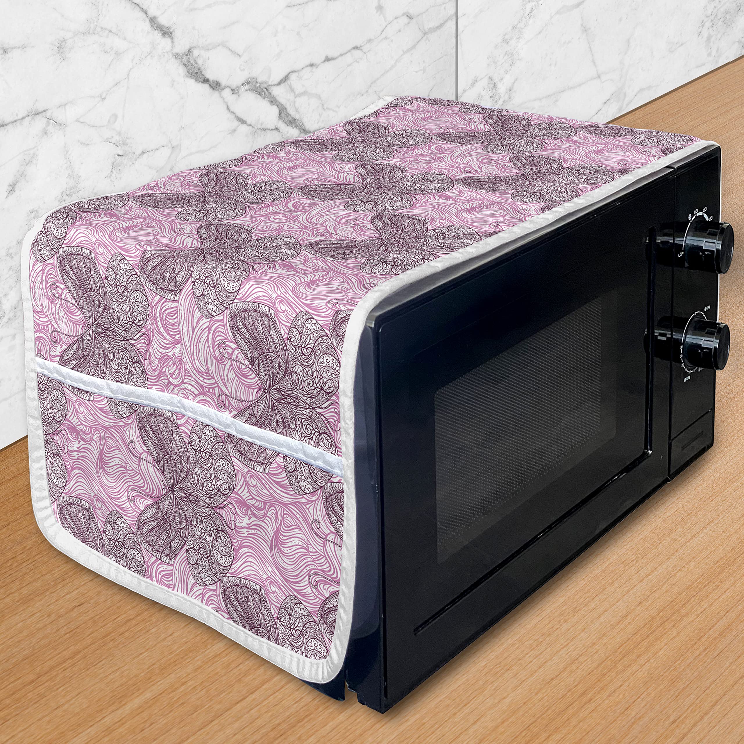 Ambesonne Floral Microwave Cover - Waterproof Kitchen Organizer with Pockets, 36