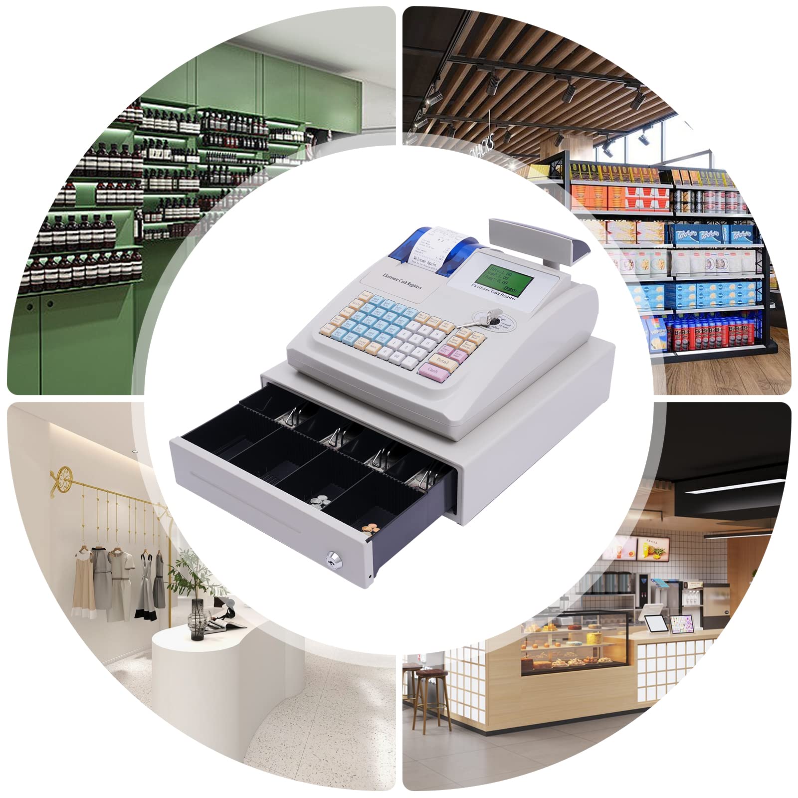 Electronic Cash Register for Small Business - Retail Store & Restaurant POS System with LCD Display, Barcode Scanner, Receipt Printer & Money Drawer | Compatible with Price Scale | Perfect for Quick Checkout & Inventory Management