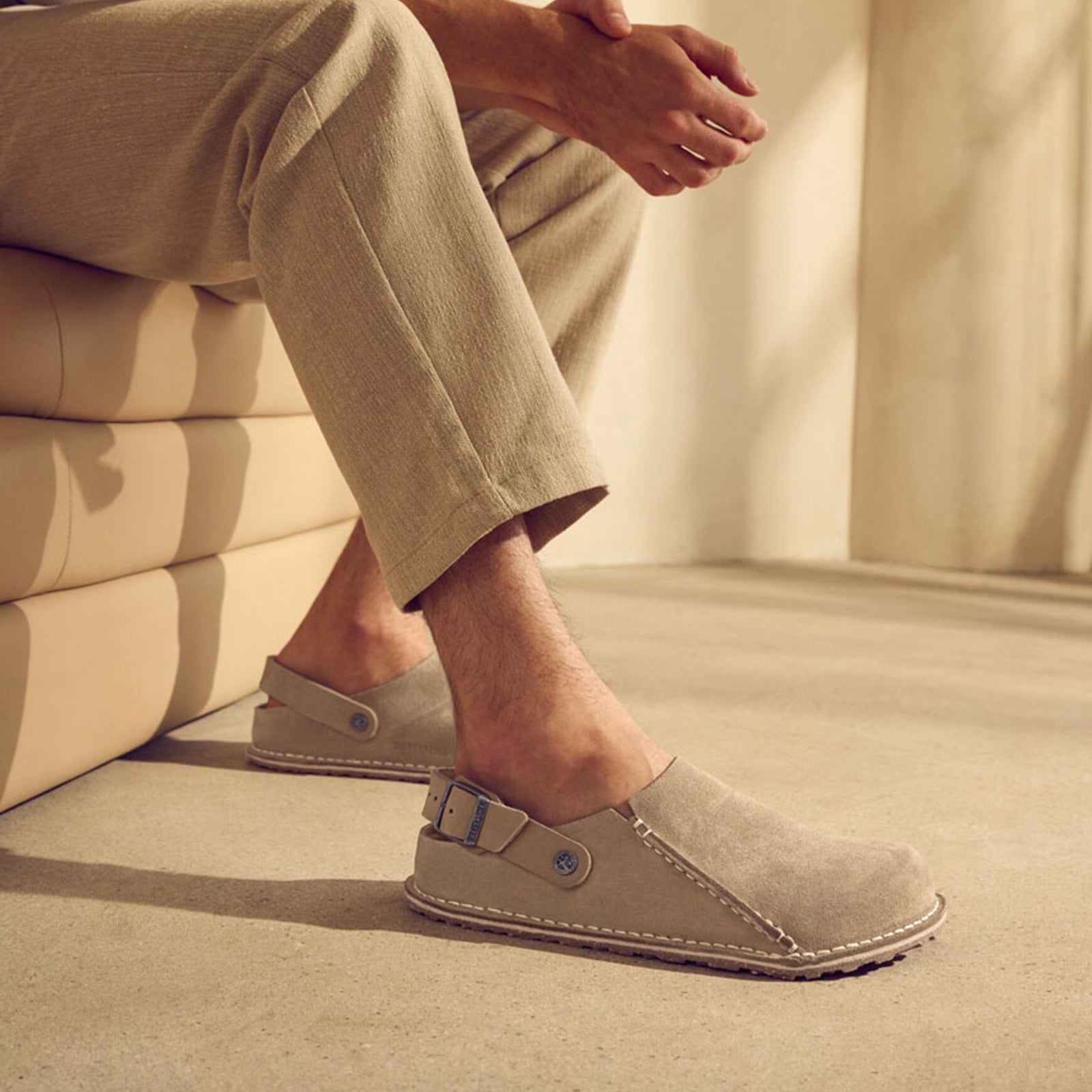 Birkenstock Lutry Men's Suede Slippers - Comfortable Gray Taupe House Shoes for Indoor & Outdoor Wear | Perfect for Relaxing at Home, Running Errands, or Traveling
